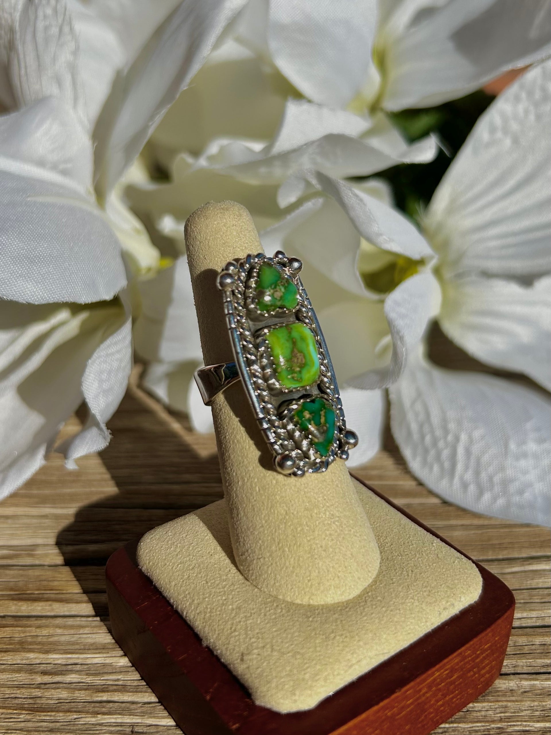 Southwest Sonoran Mountain Turquoise & Sterling Silver Ring Size 6.75