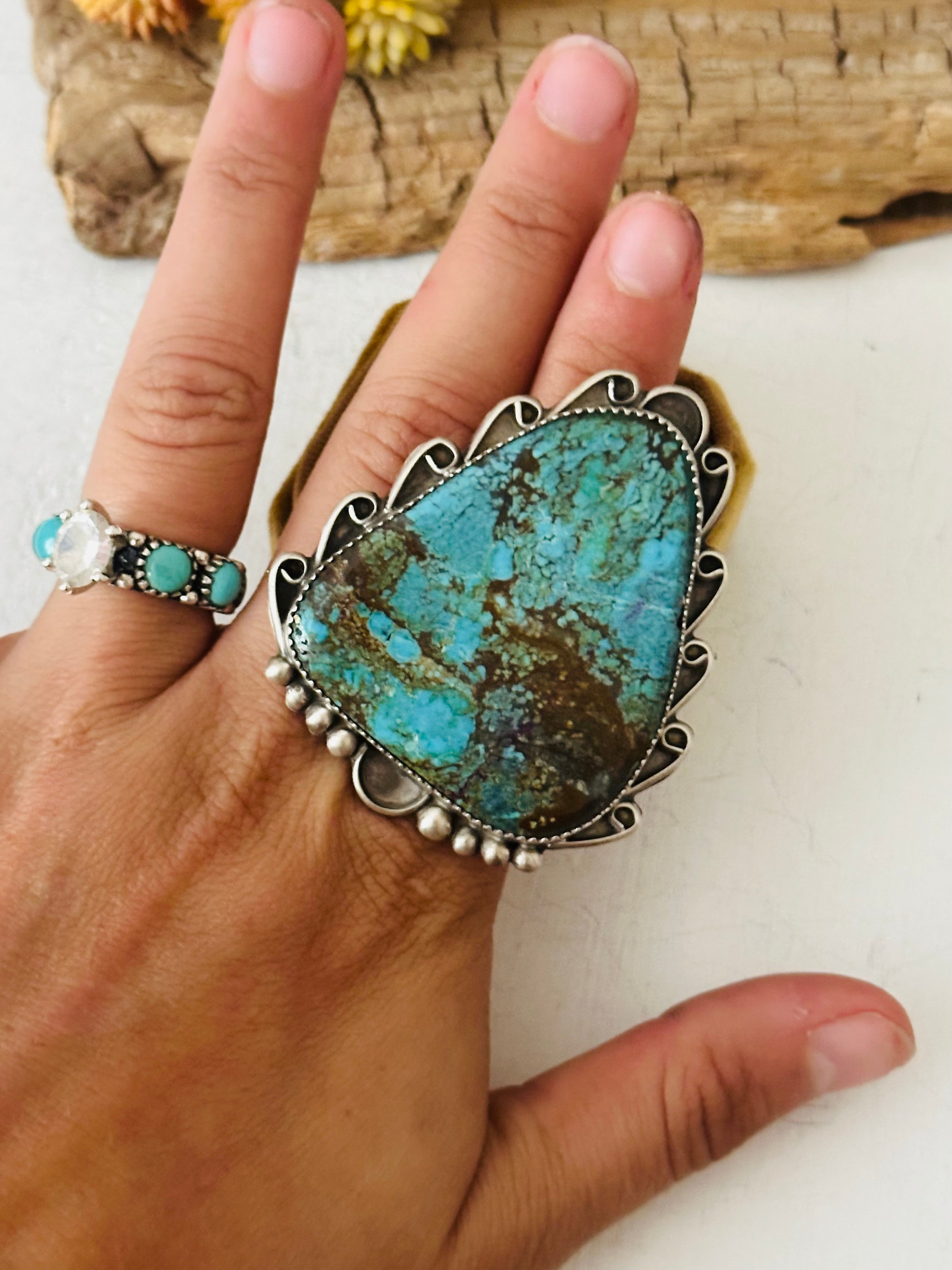 Navajo Number #8 Turquoise & Sterling Silver Adjustable Ring