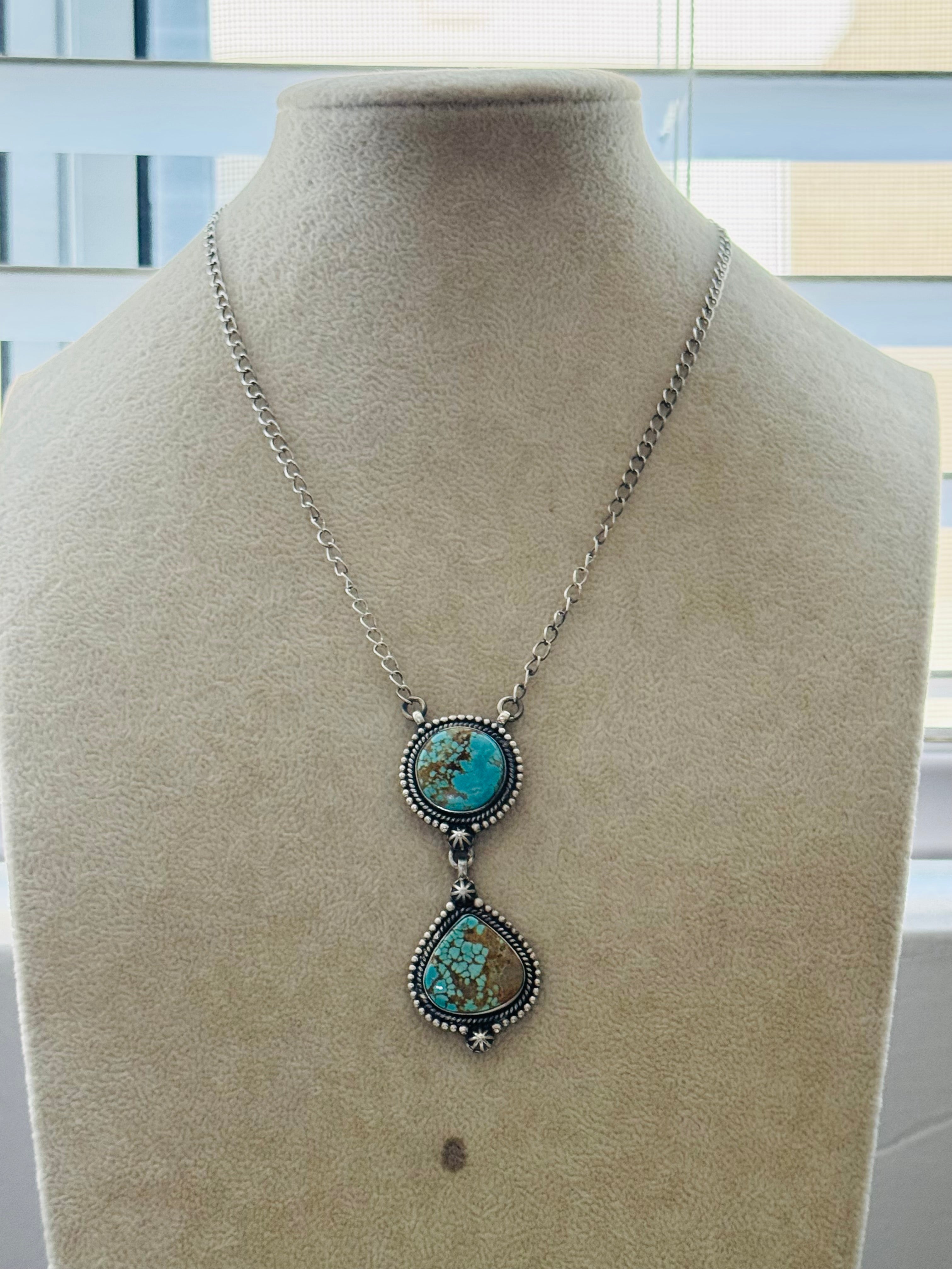 Southwest Handmade #8 Turquoise & Sterling Silver Necklace