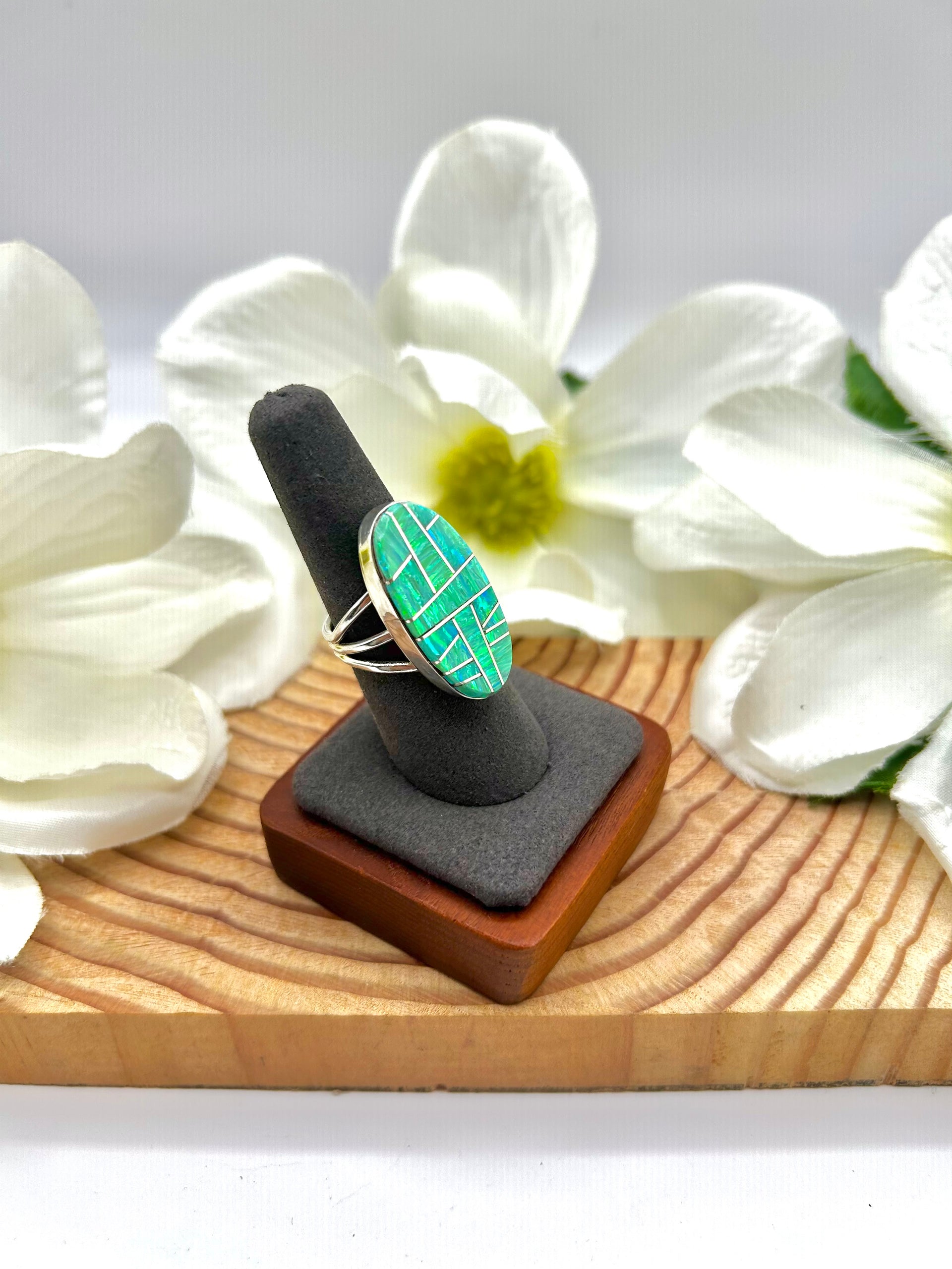 Navajo Made Opal & Sterling Silver Ring Size 7.5
