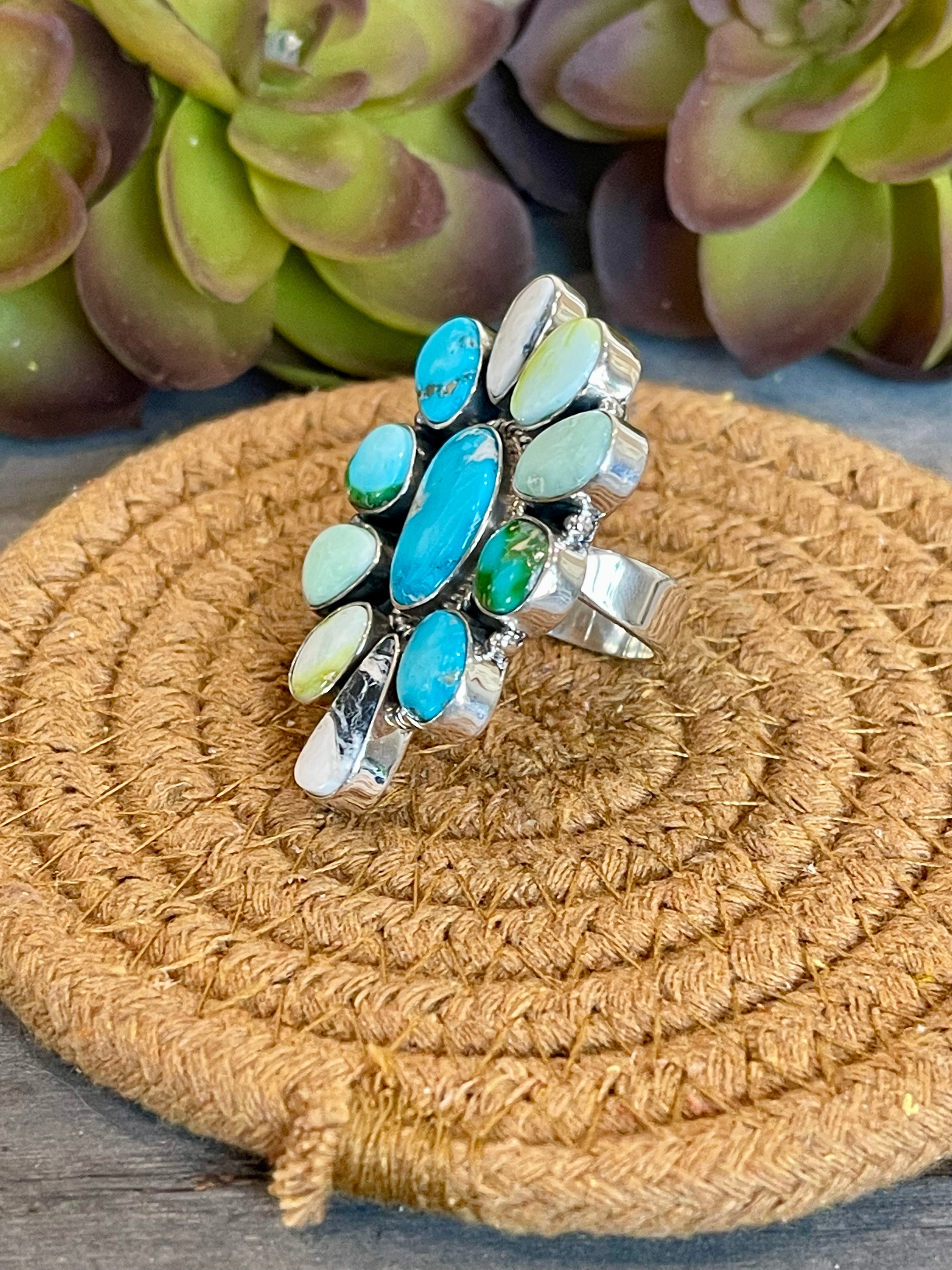 Southwest Handmade Multi Stone & Sterling Silver Adjustable Ring