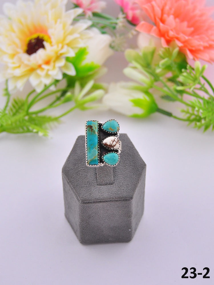 Southwest Made Multi Stone & Sterling Sliver Adjustable Ring