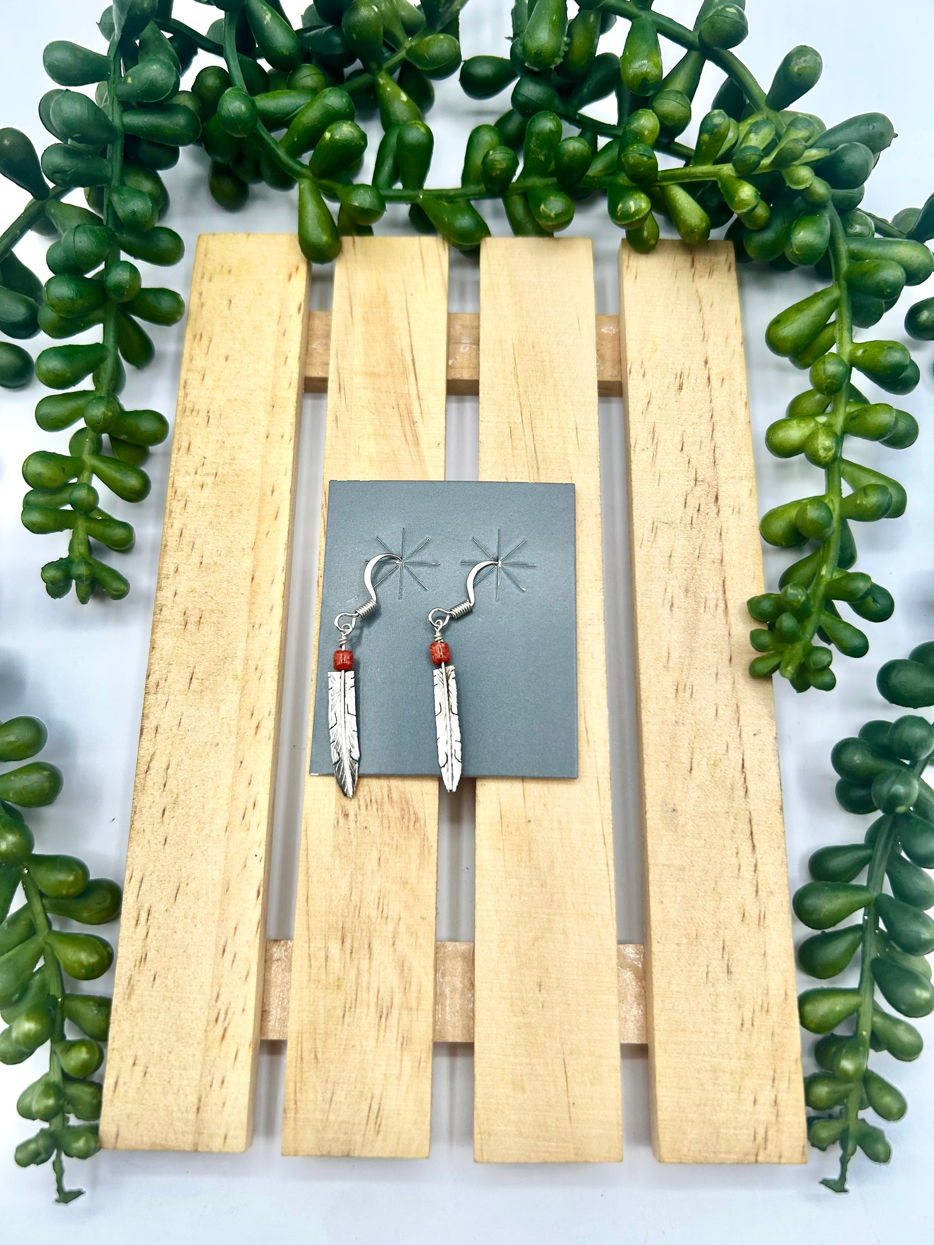 Navajo Made Coral & Sterling Silver Hook Earrings