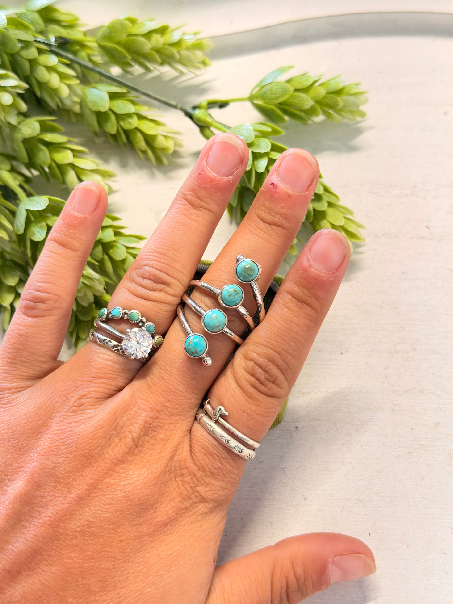 Navajo Made Kingman Turquoise & Sterling Silver Adjustable Ring
