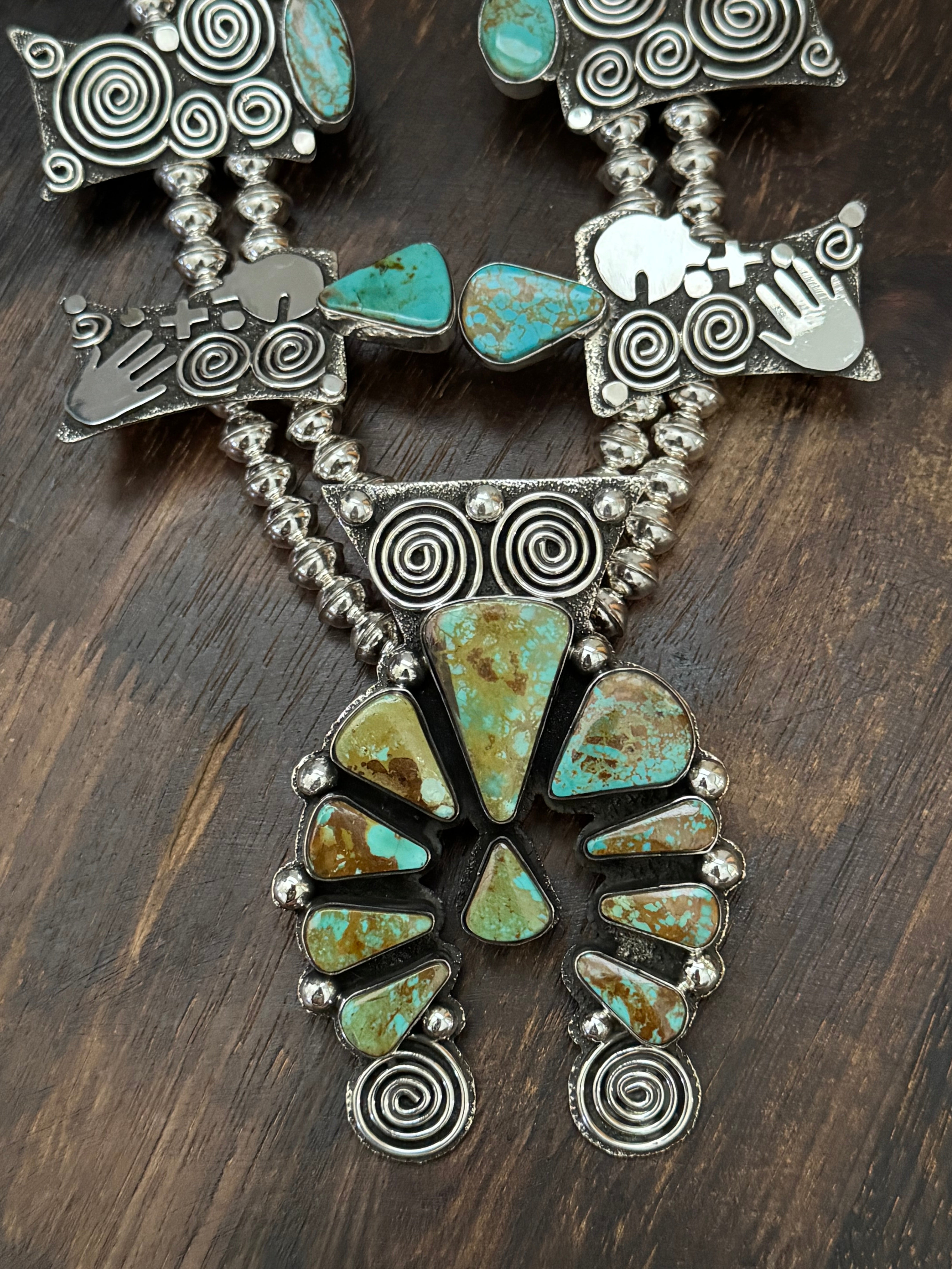 Alex Sanchez Pilot Mountain Turquoise & Sterling Silver Squash Blossom Necklace Set