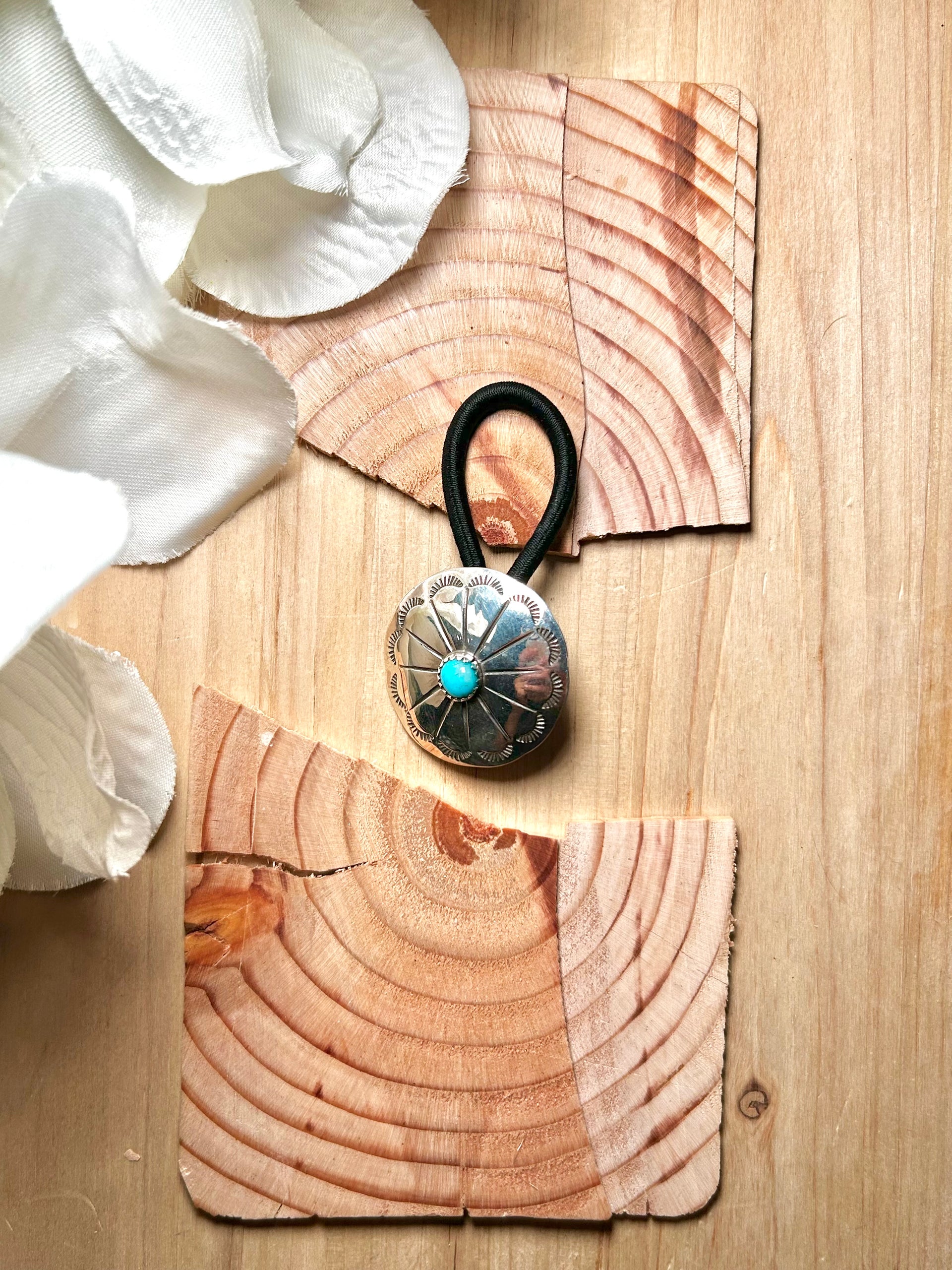 Navajo Made Kingman Turquoise & Sterling Silver Hair Tie