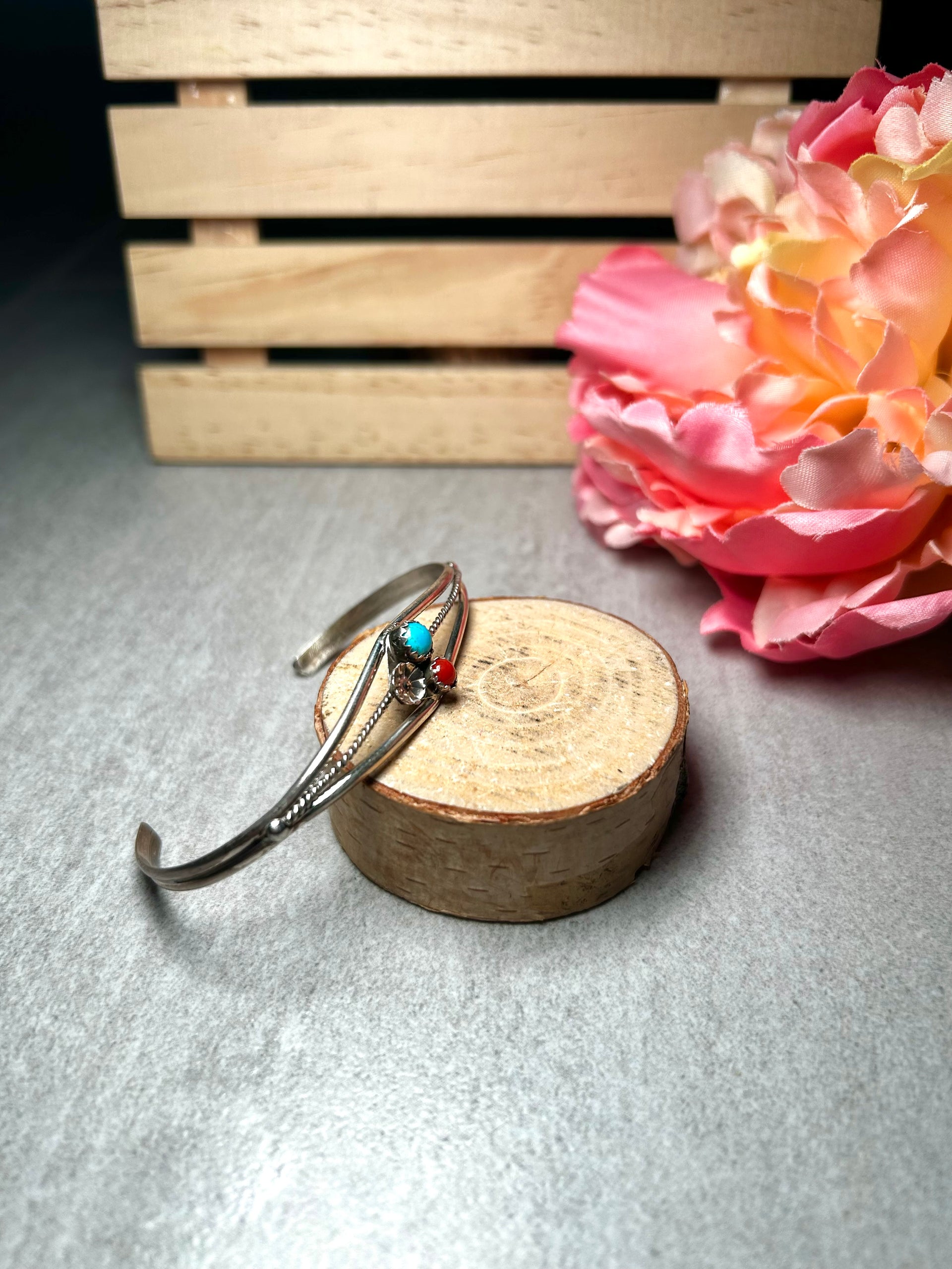 Navajo Made Multi Stone & Sterling Silver Cuff Bracelet