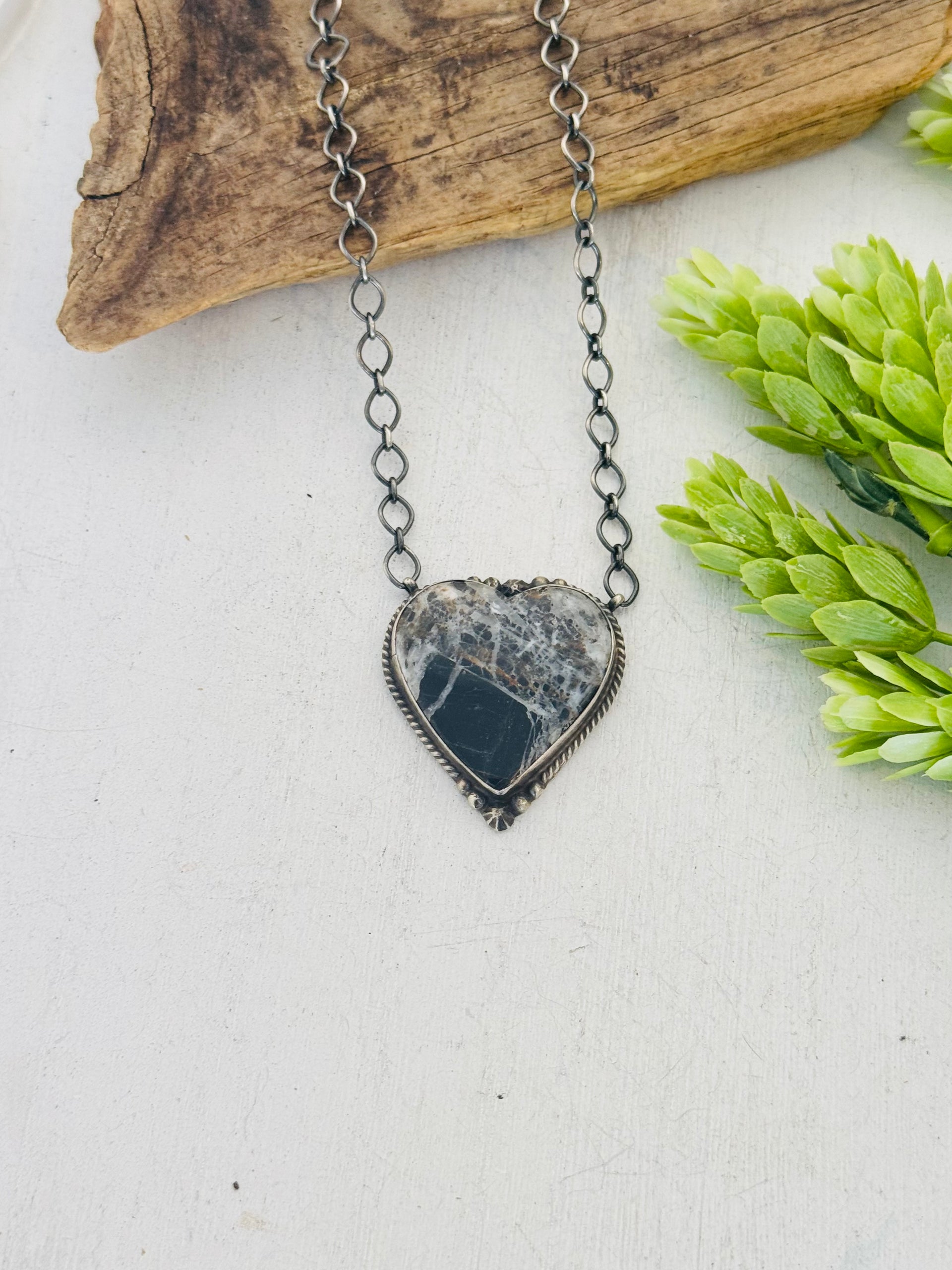 Jon Frank White Buffalo & Sterling Silver Heart Necklace