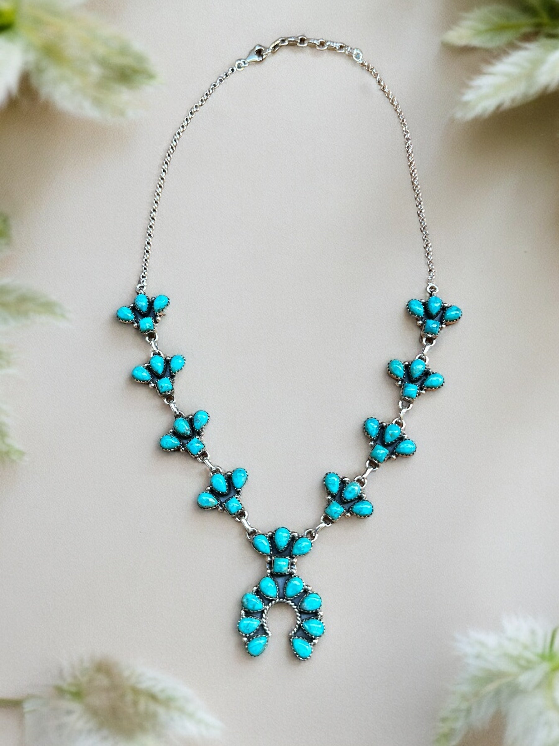 Southwest Handmade Kingman Turquoise & Sterling Silver Cluster Necklace