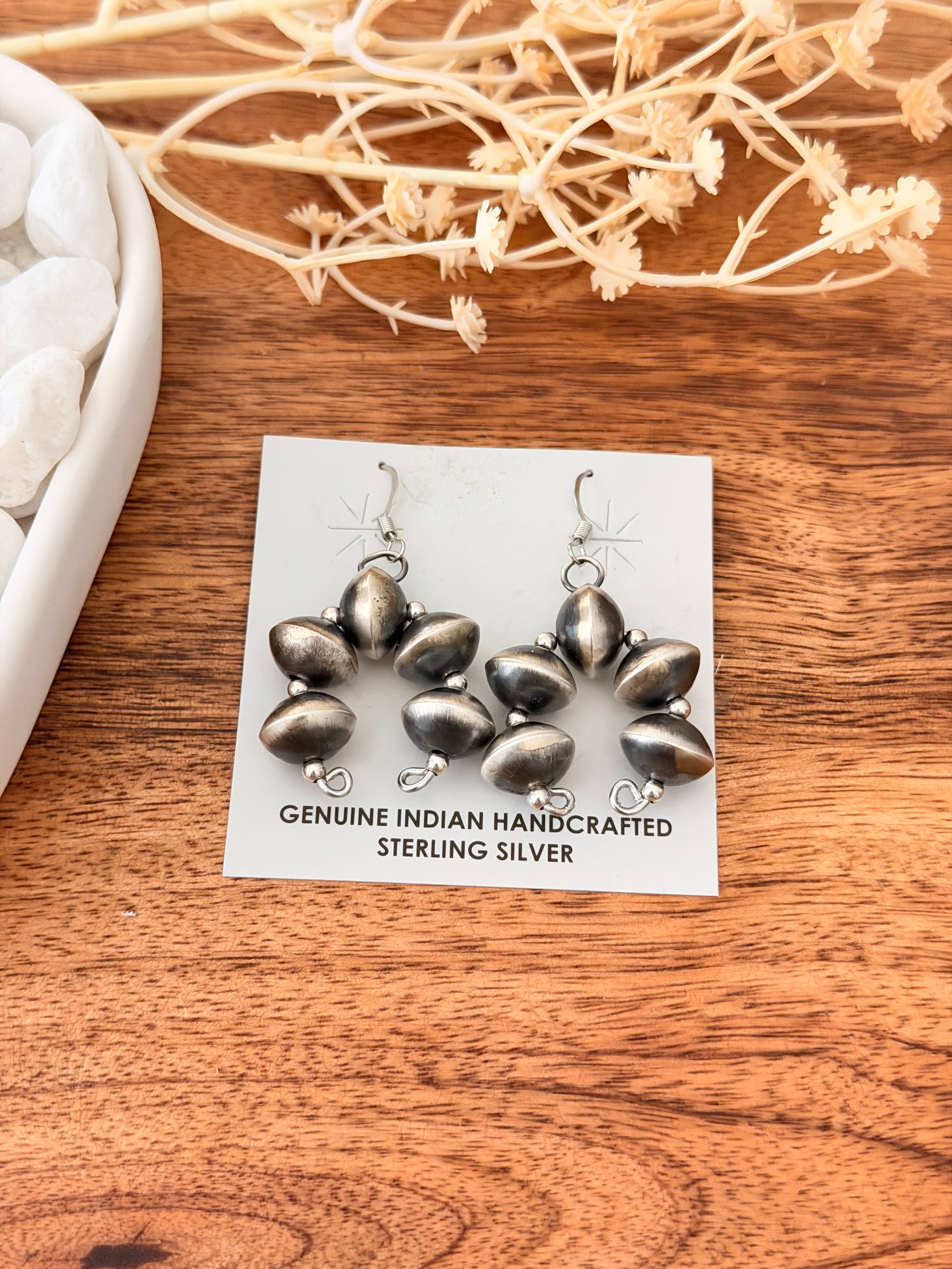 Navajo Handmade Sterling Silver Pearl Dangle Earrings