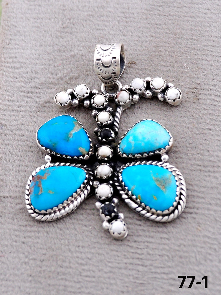Southwest Handmade Santa Maria with White Buffalo & Sterling Silver Pendants
