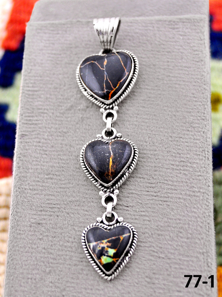 Southwest Handmade Black Jack Turquoise & Sterling Silver Pendants