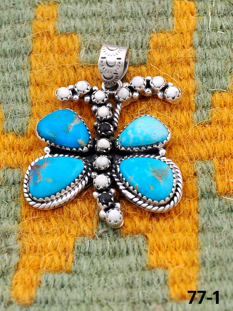 Southwest Handmade Santa Maria with White Buffalo & Sterling Silver Pendants