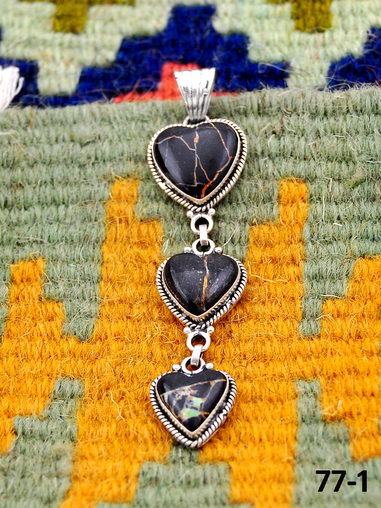 Southwest Handmade Black Jack Turquoise & Sterling Silver Pendants