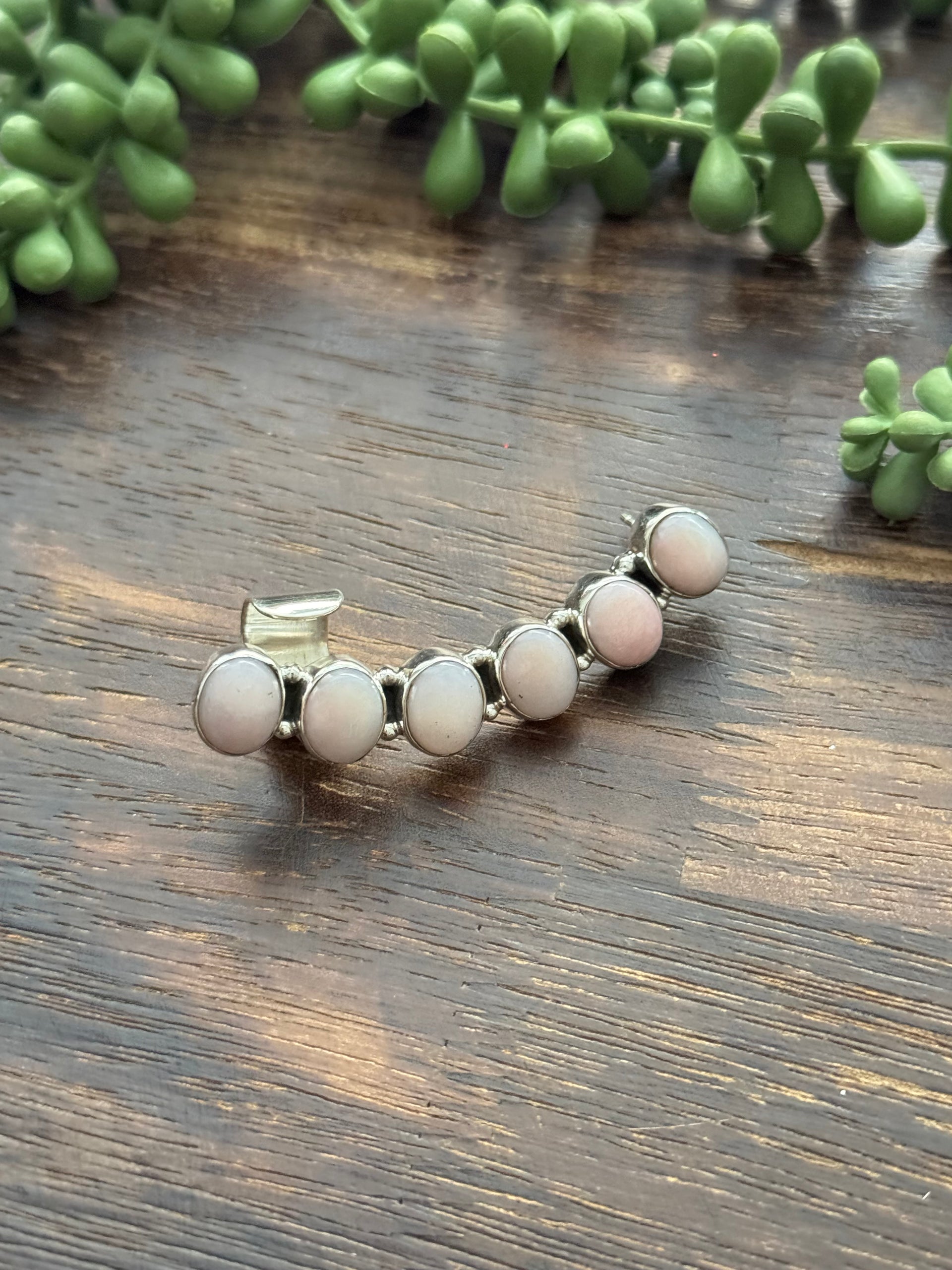 Southwest Handmade Peruvian Pink Opal & Sterling Silver Post Ear Climber Earrings