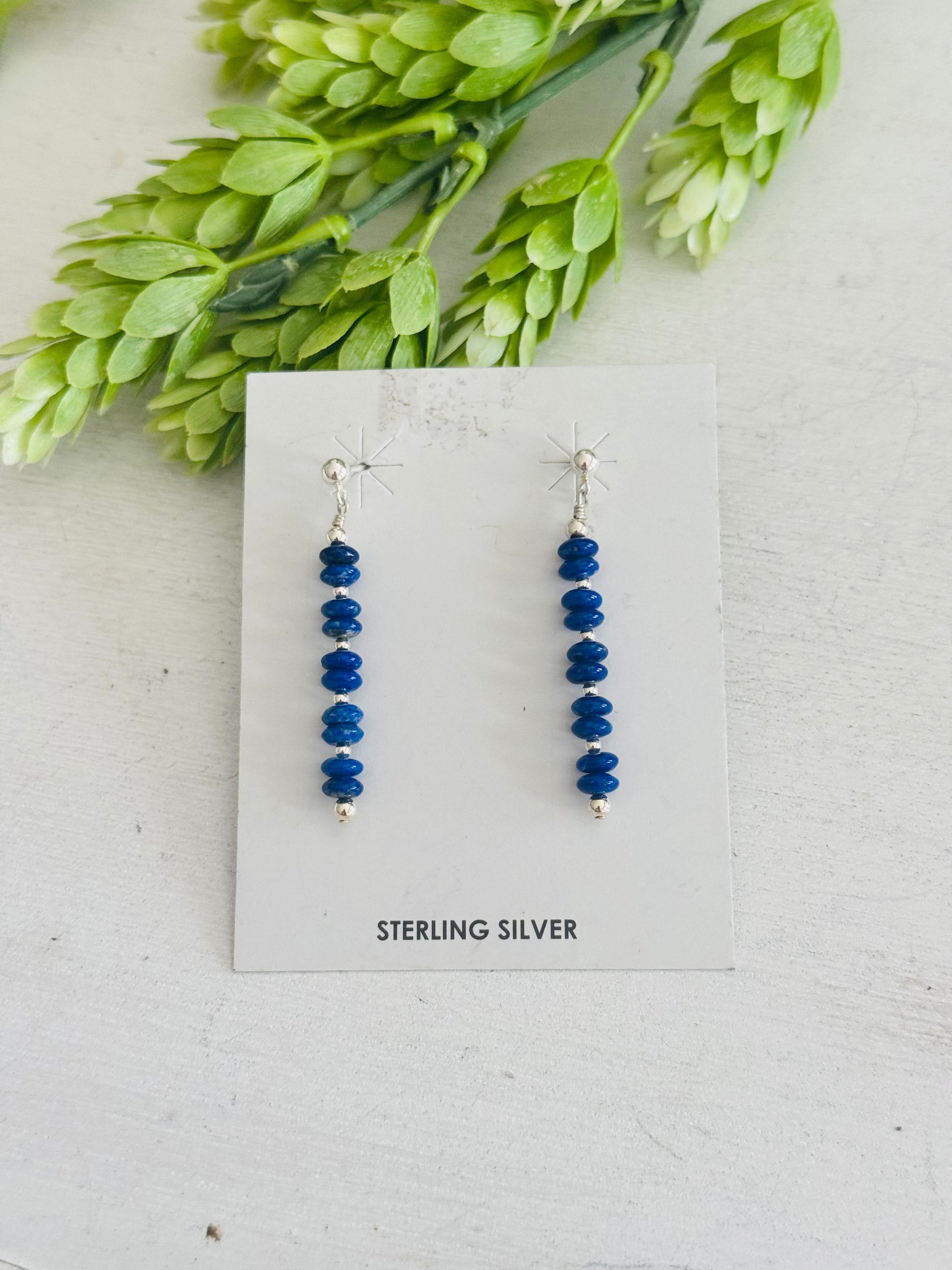 Navajo Strung Lapis & Sterling Silver Pearls Dangle Earrings