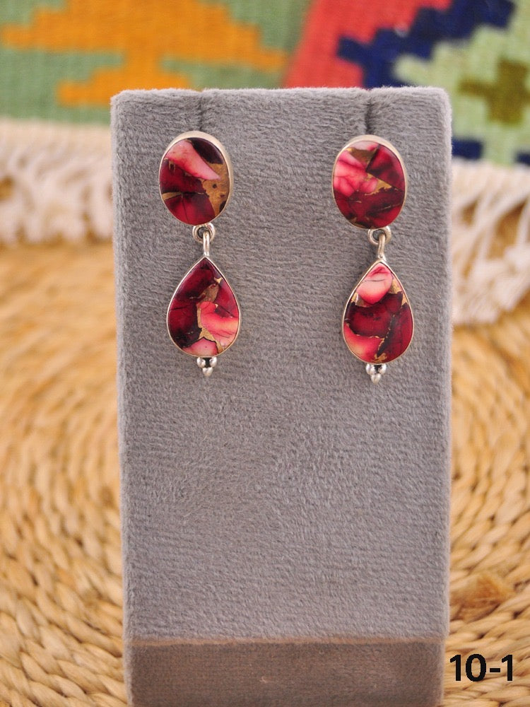 Southwest Made Rose Dahlia & Sterling Silver Dangle Earrings