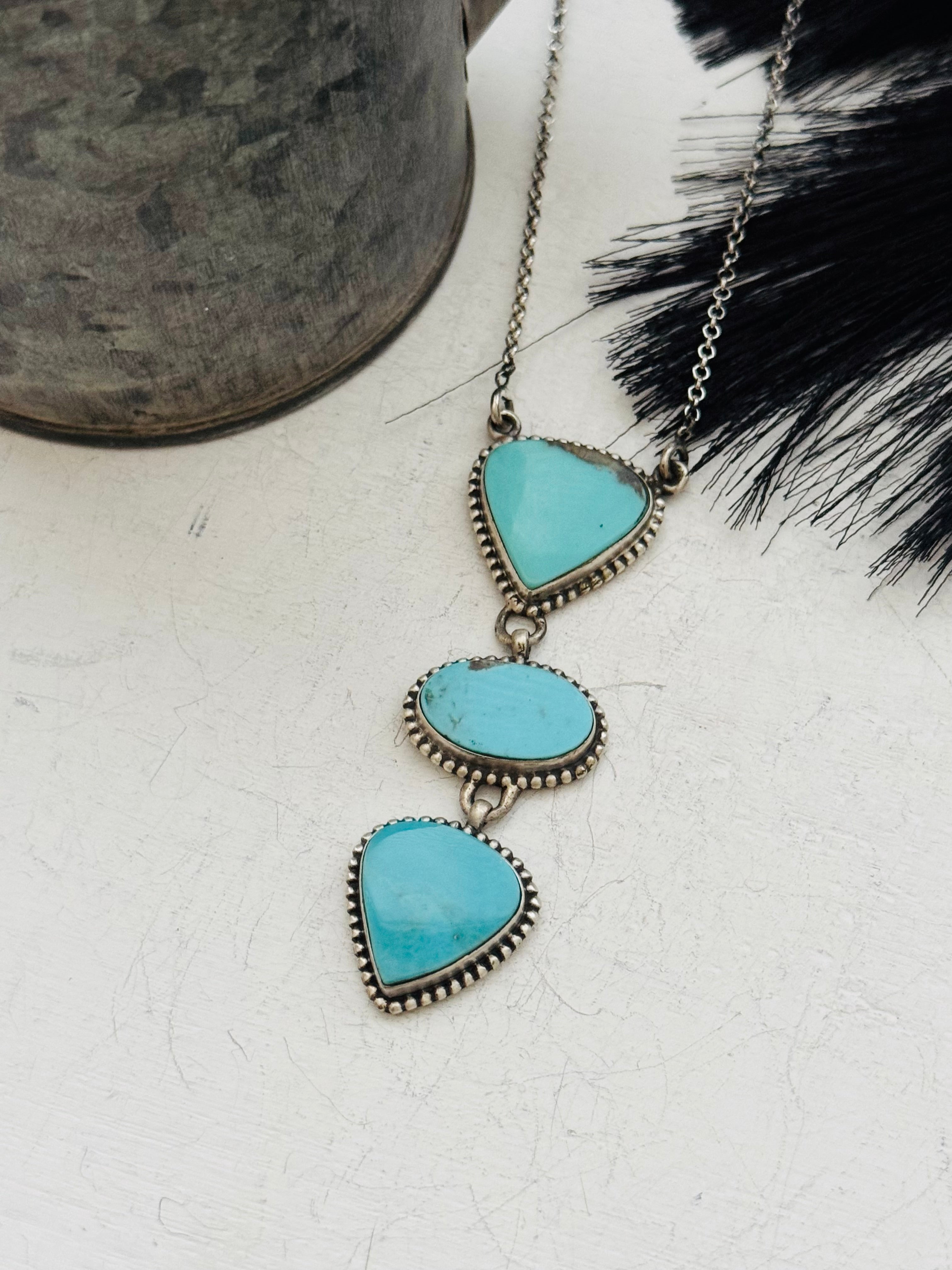 Southwest Handmade Kingman Turquoise & Sterling Silver Chain Necklace