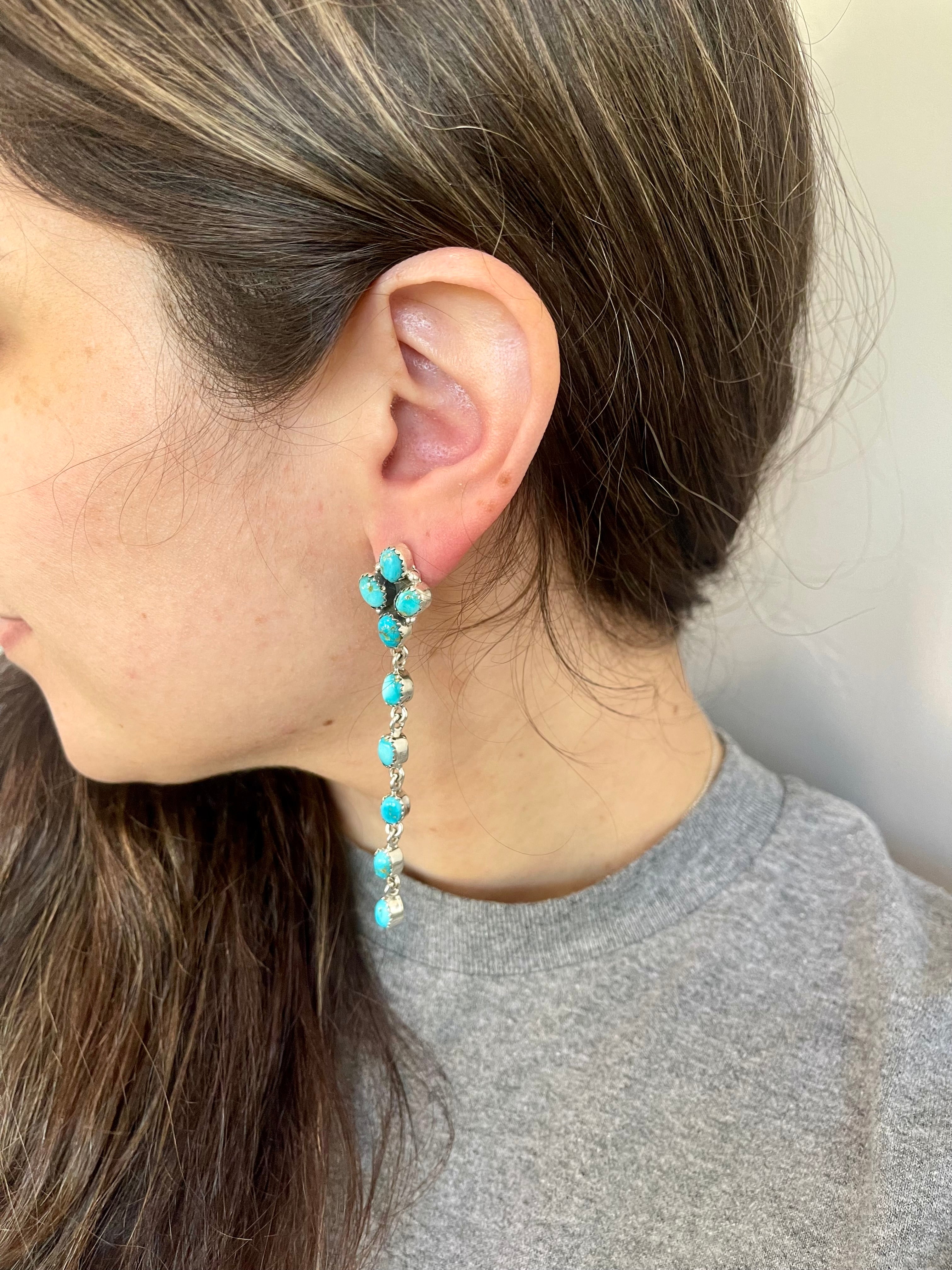 Southwest Handmade Sonoran Mountain Turquoise & Sterling Silver Post Dangle Earrings