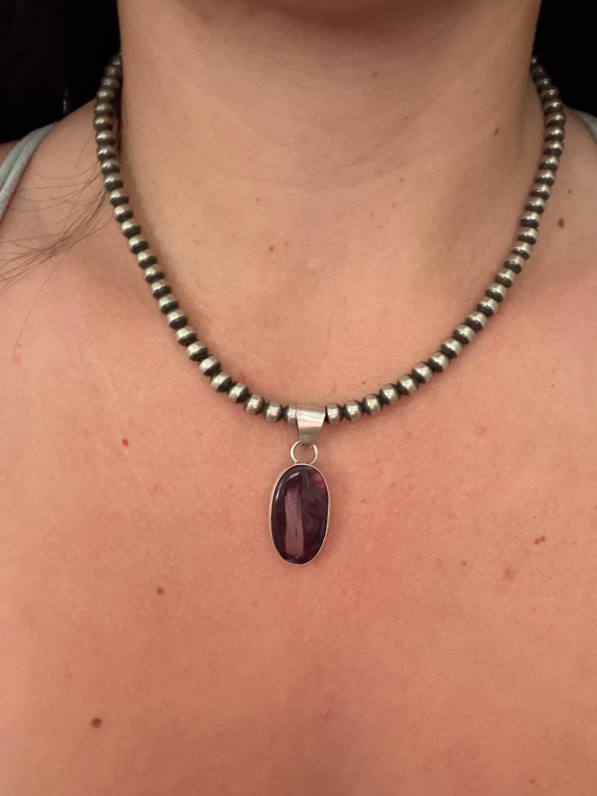 Navajo Made Purple Spiny Oyster & Sterling Silver Pendant