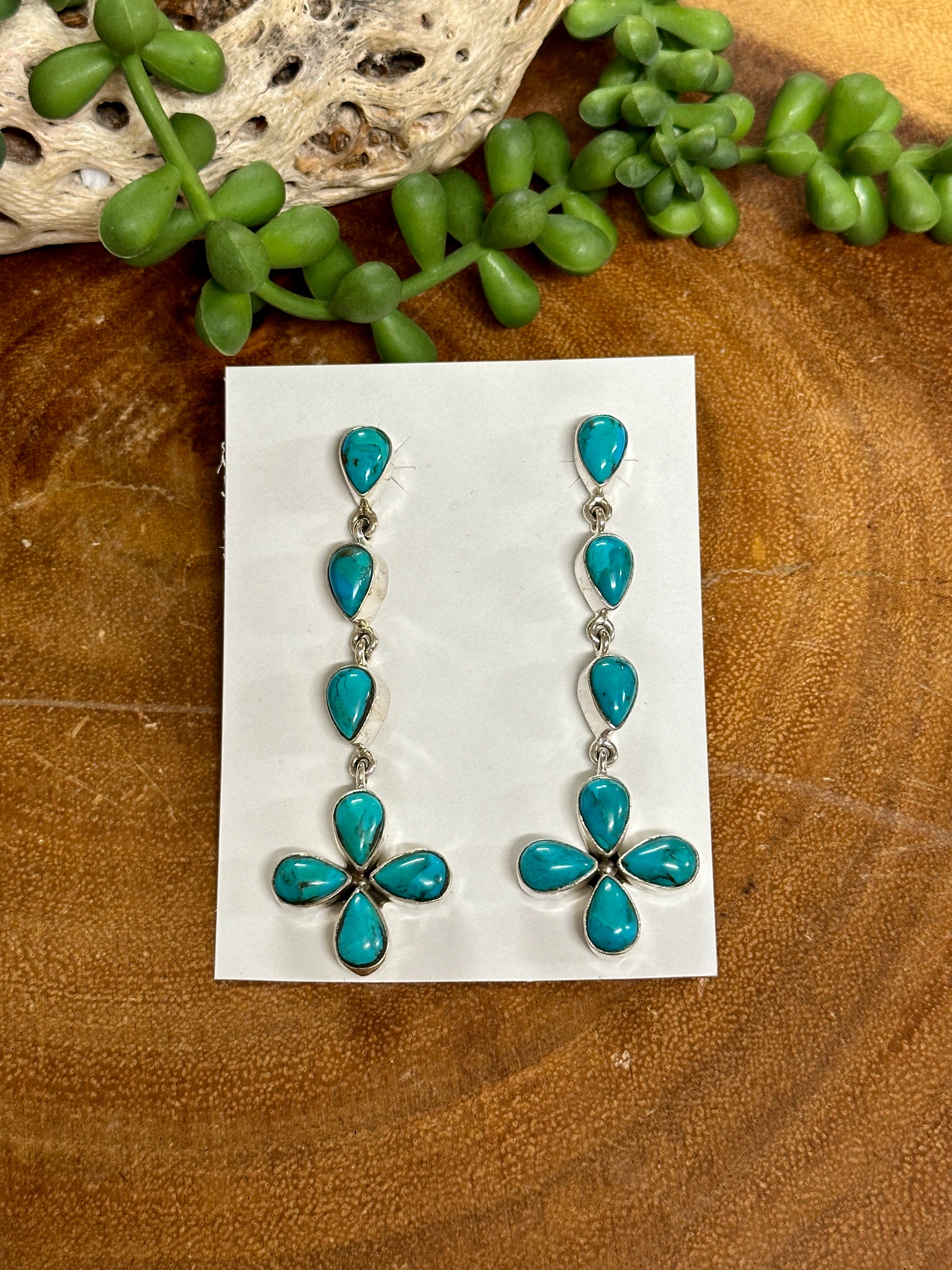 Southwest Handmade Kingman Turquoise & Sterling Silver Post Dangle Earrings