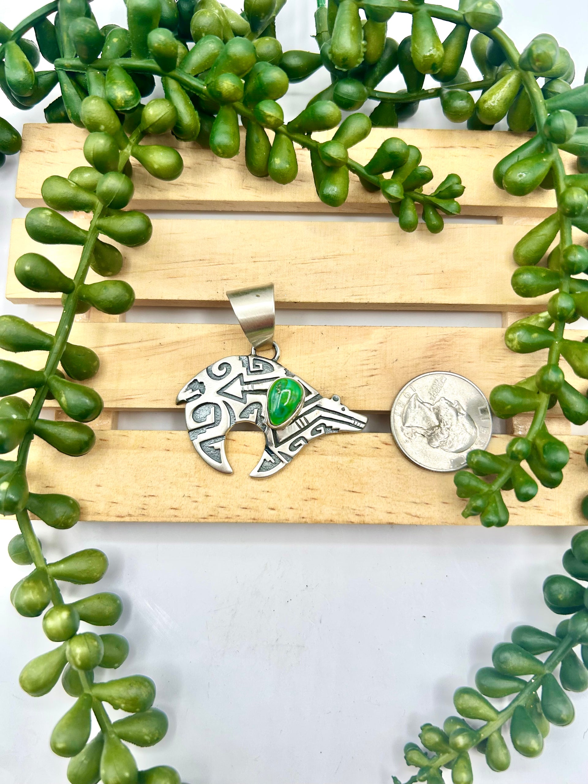Navajo Made Sonoran Gold Turquoise & Sterling Silver Pendant
