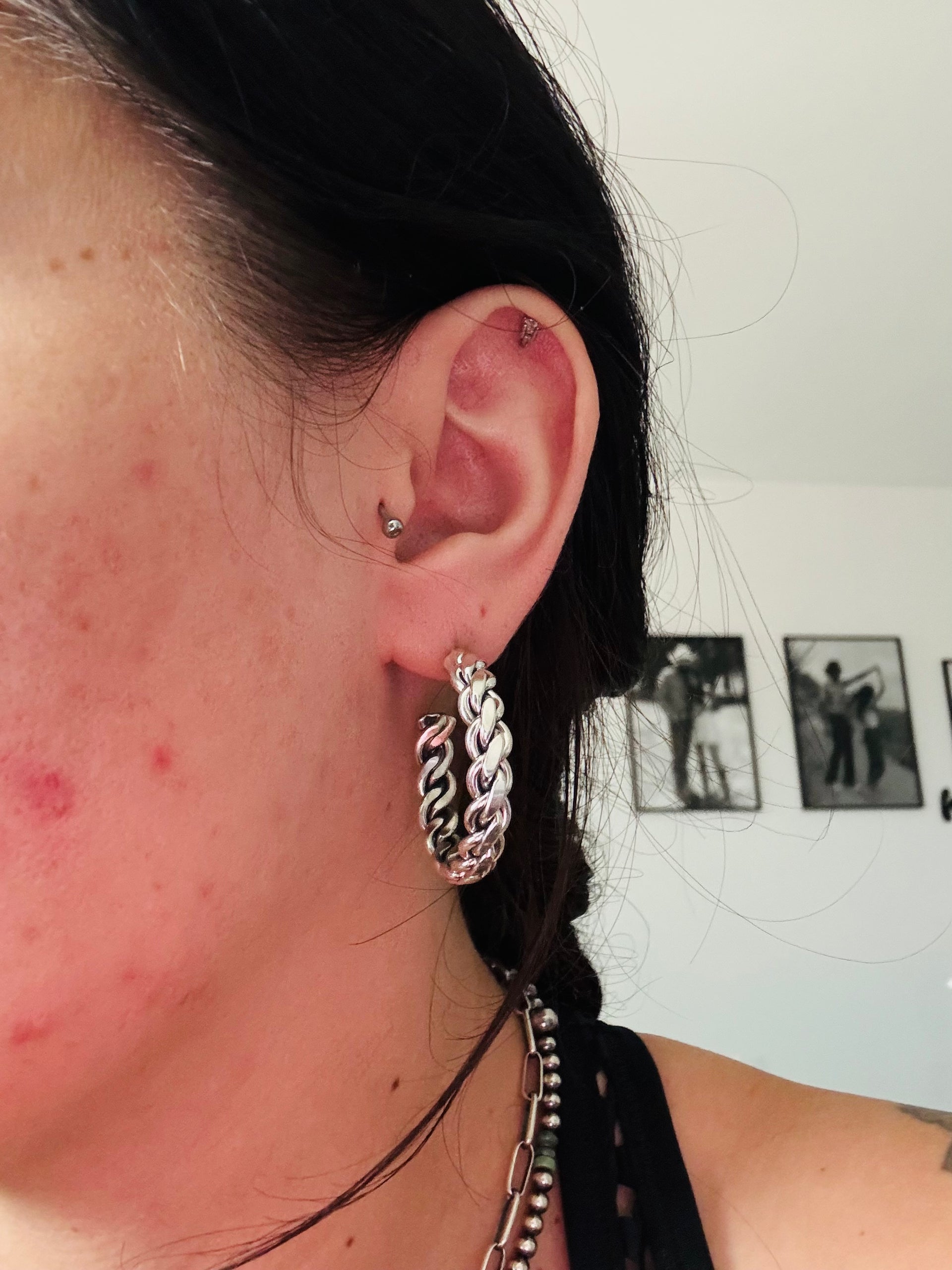 Navajo Made Sterling Silver Post Hoop Earrings