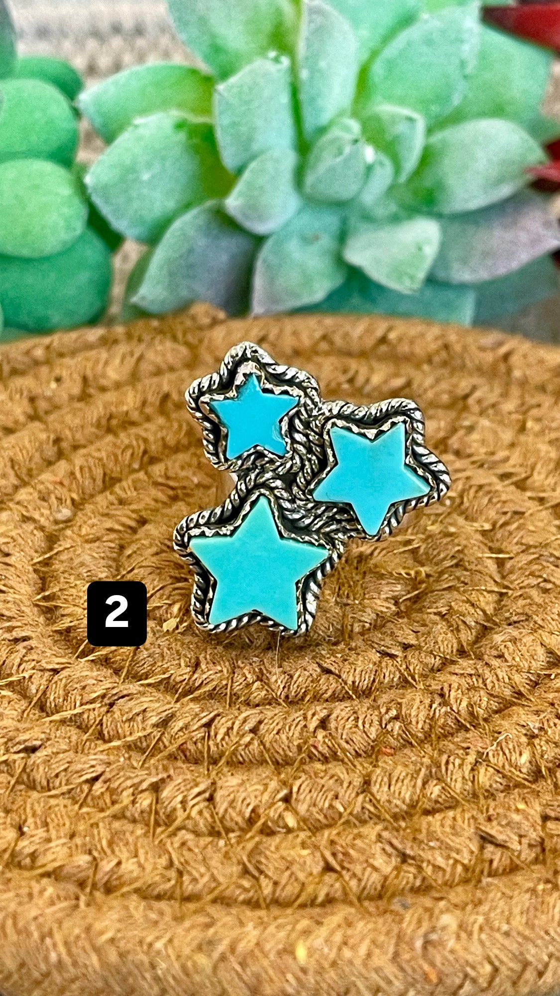 Southwest Handmade Kingman Turquoise & Sterling Silver Adjustable Star Ring