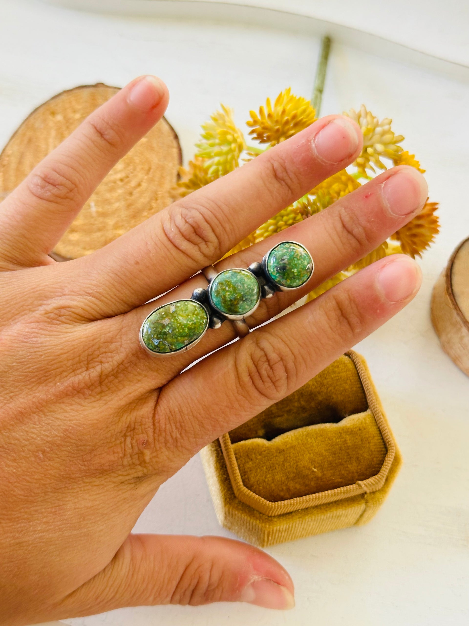 Dave Skeets Sonoran Gold Turquoise &  Sterling Silver Ring Size 7.75