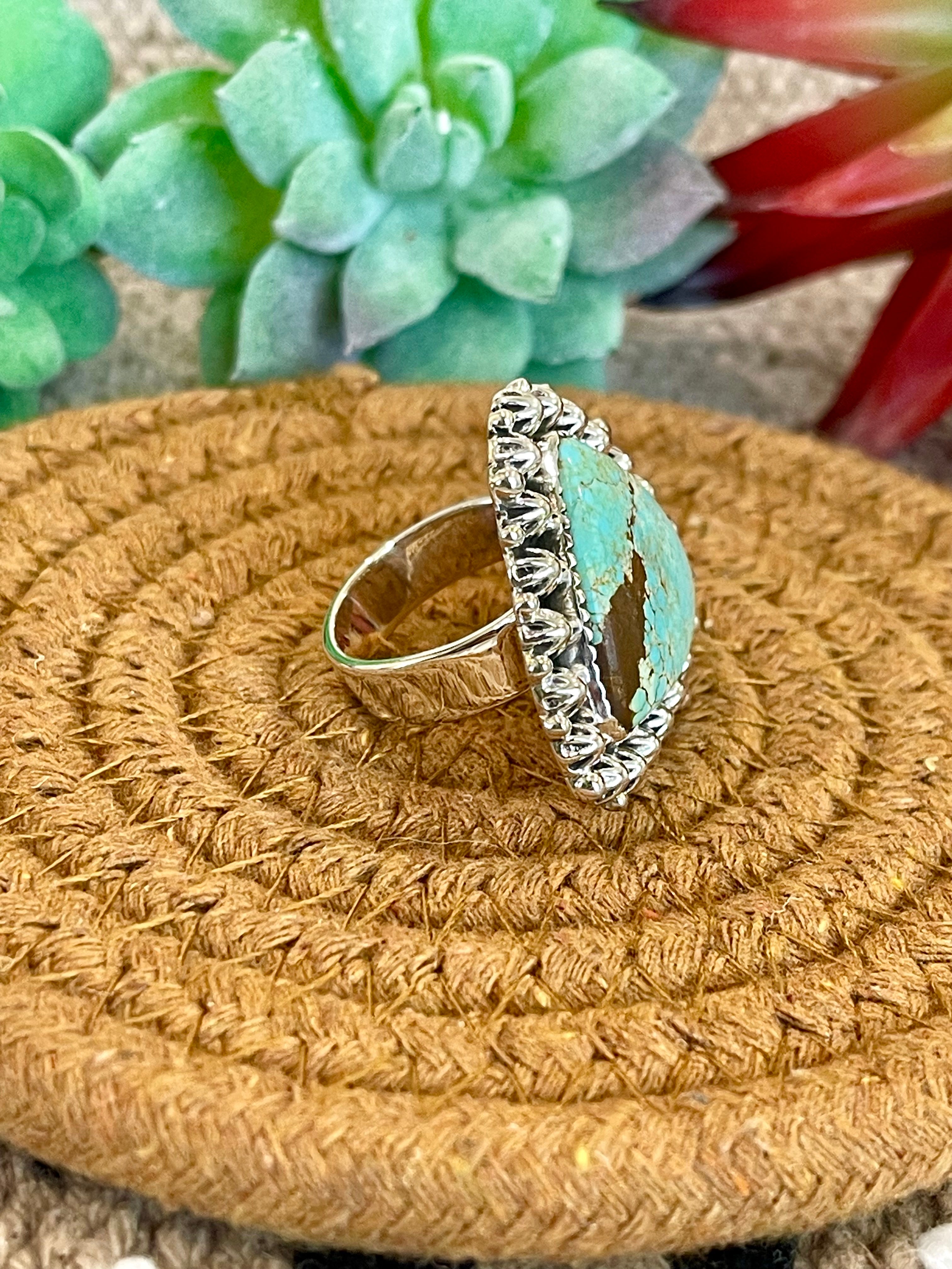 Southwest Handmade Number 8 Turquoise & Sterling Silver Adjustable Ring