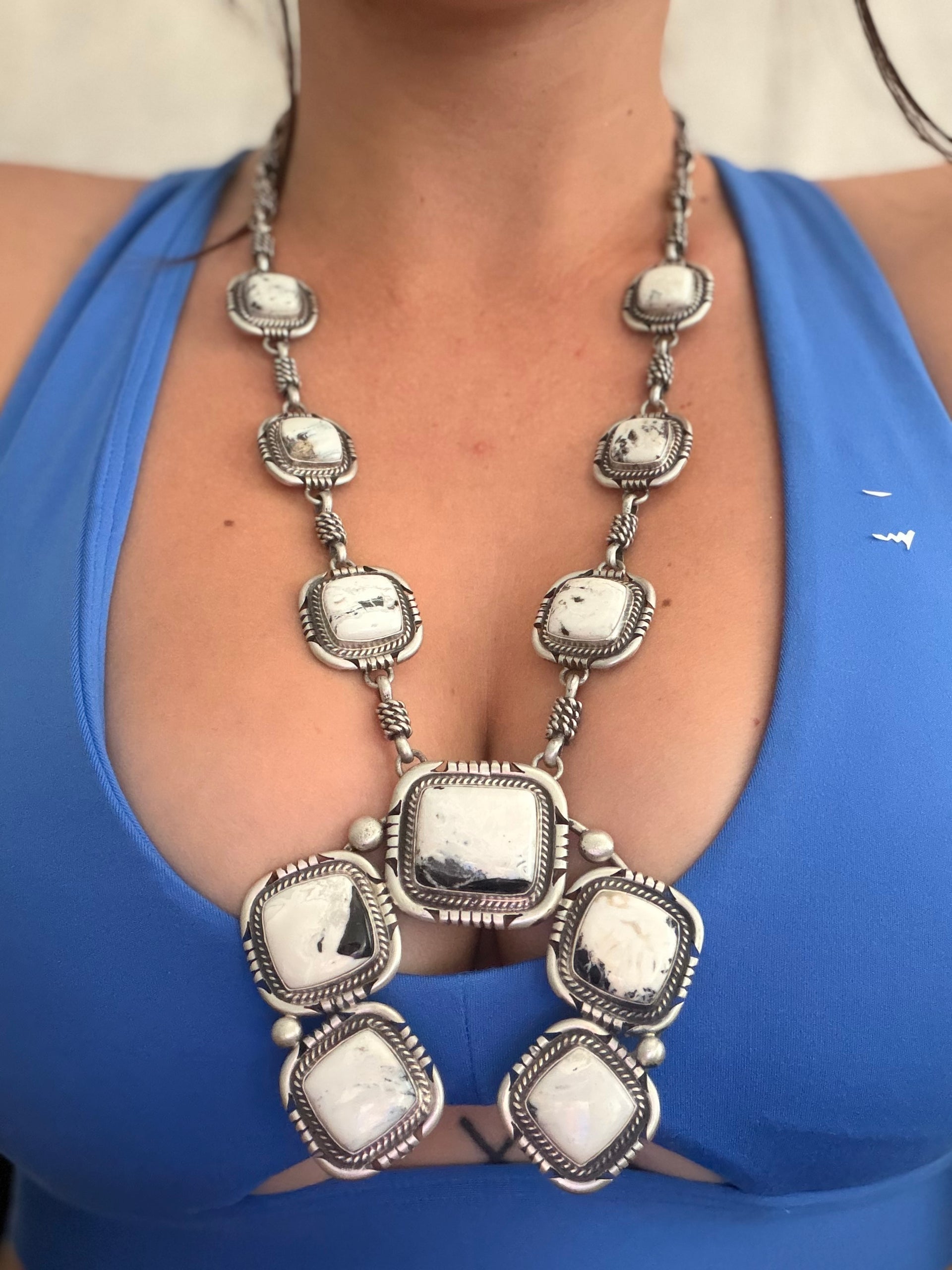Jon McCray White Buffalo & Sterling Silver Squash/Handmade Chain Necklace Set