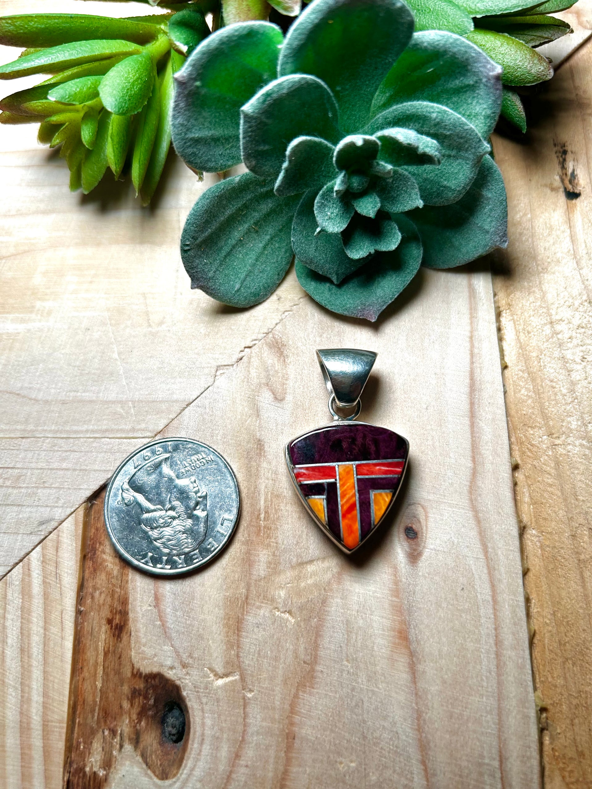 Navajo Made Multi Stone & Sterling Silver Pendant