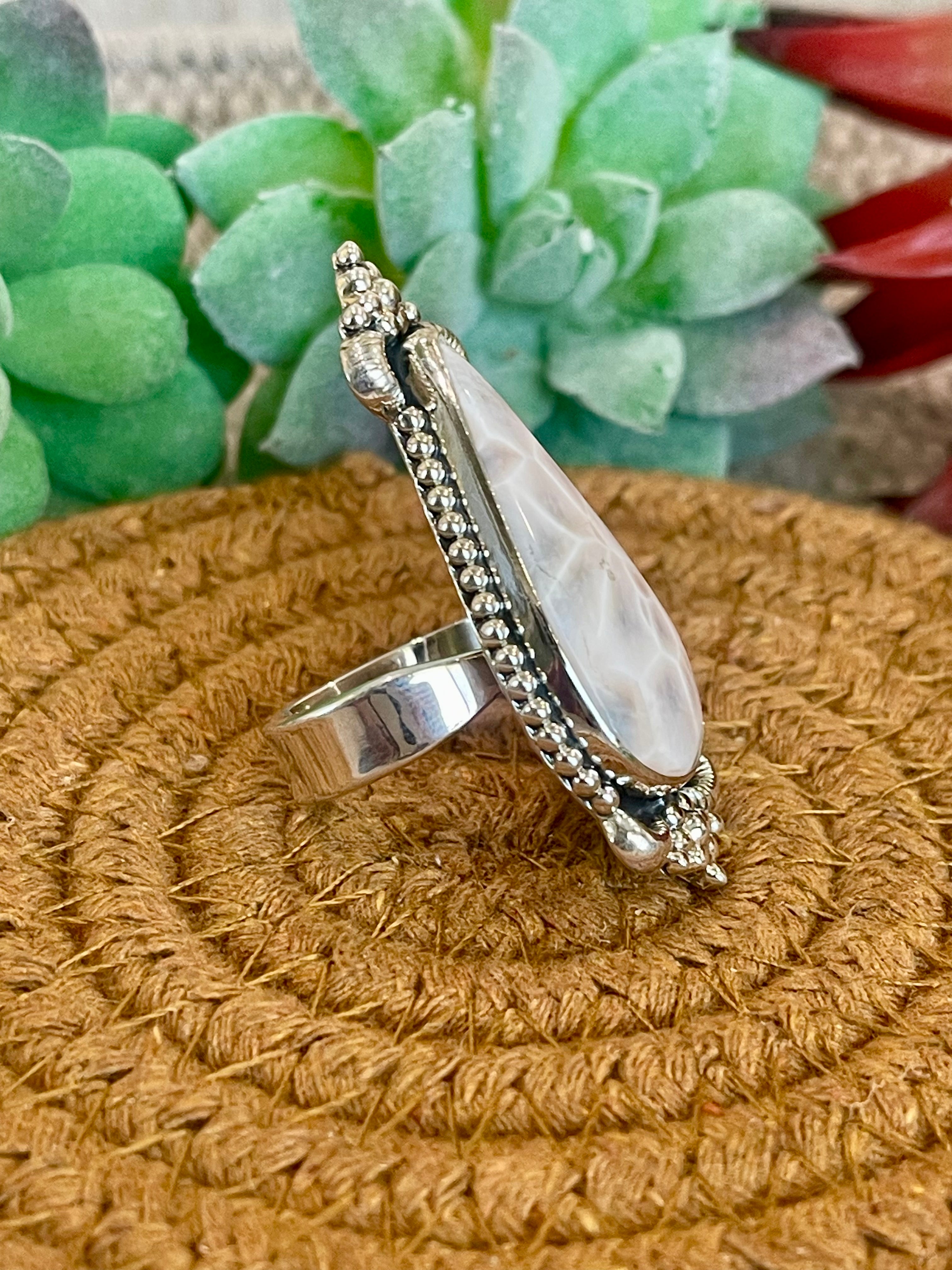 Southwest Handmade Pink Larimar & Sterling Silver Adjustable Ring