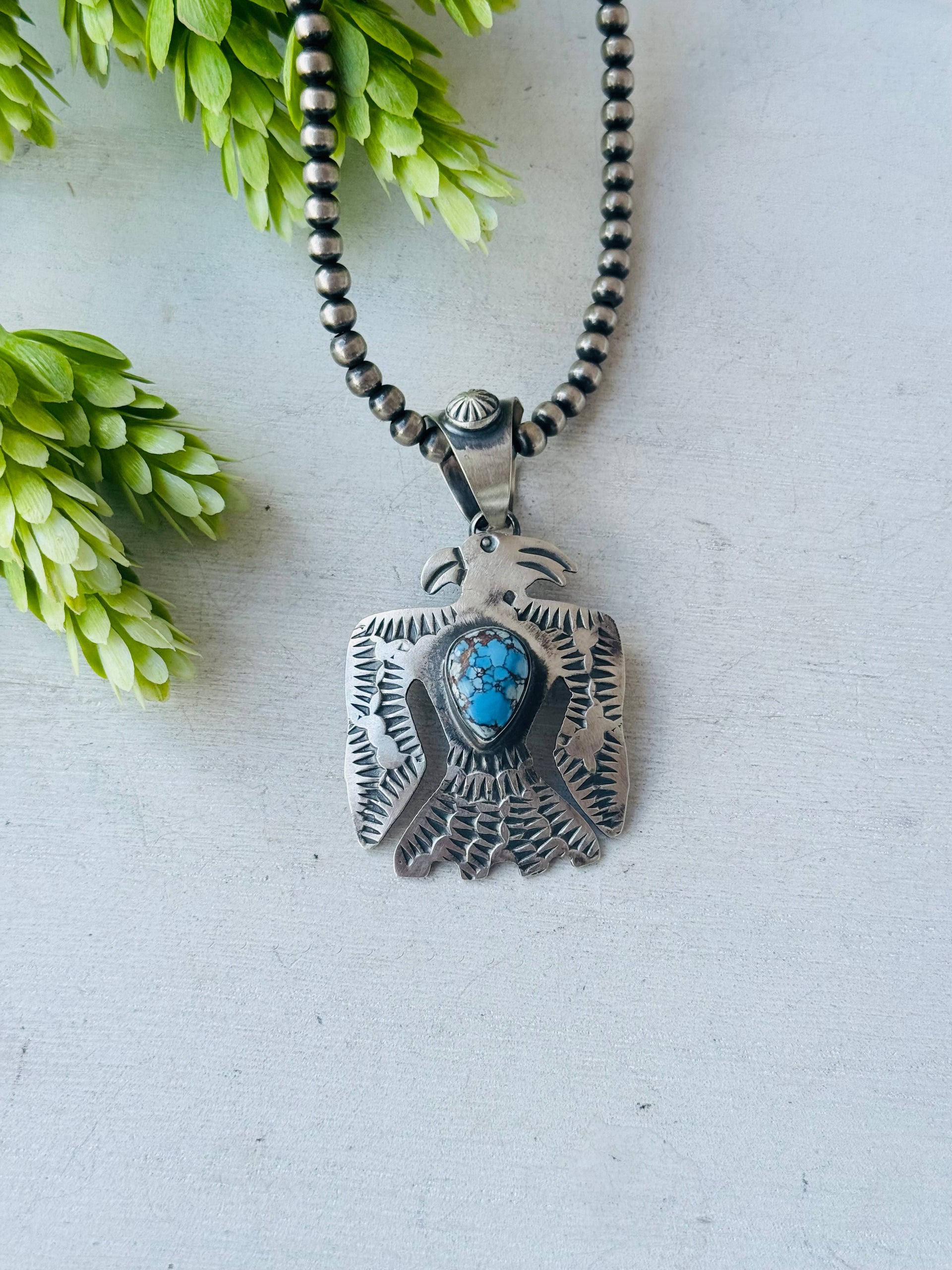 Chimney Butte Golden Hills Turquoise & Sterling Silver Thunderbird Pendant