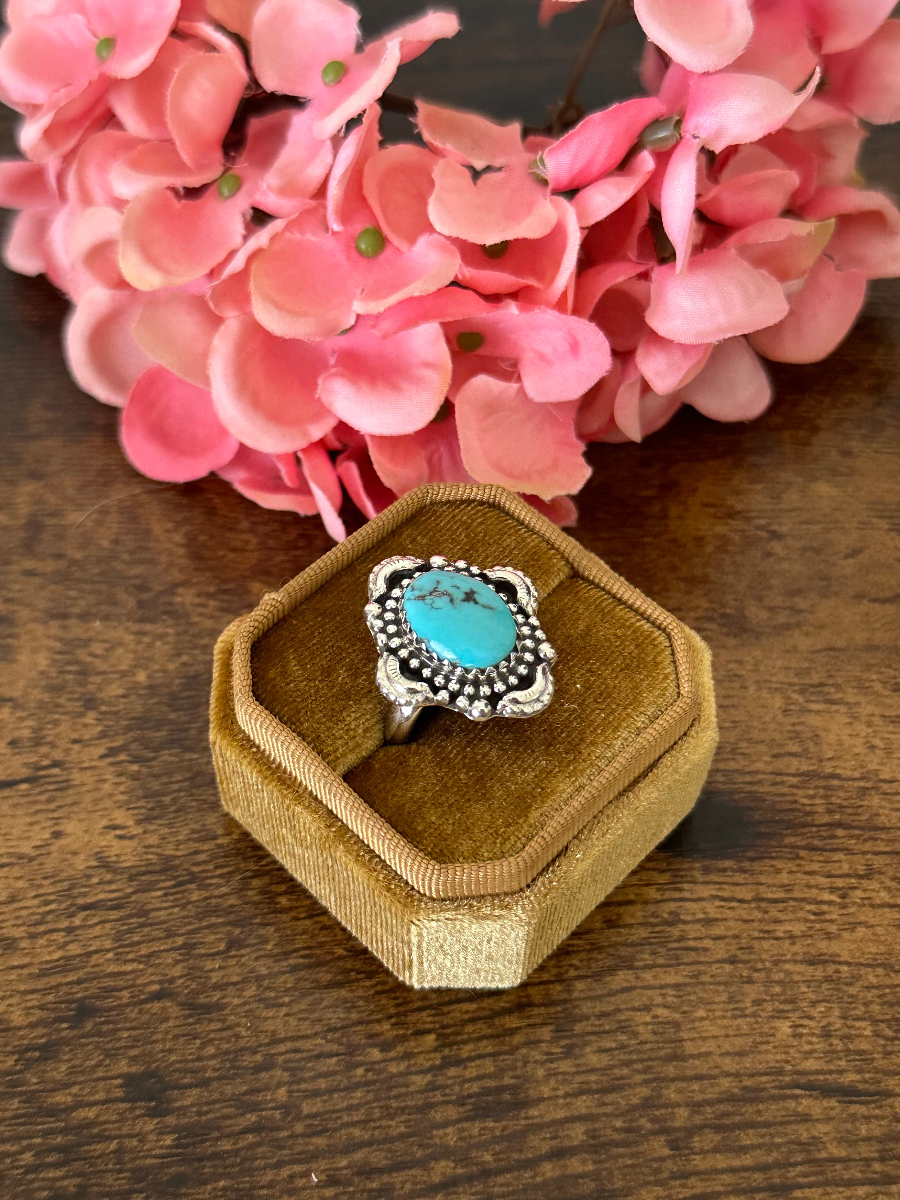 Southwest Handmade Kingman Turquoise & Sterling Silver Ring Size 7.75