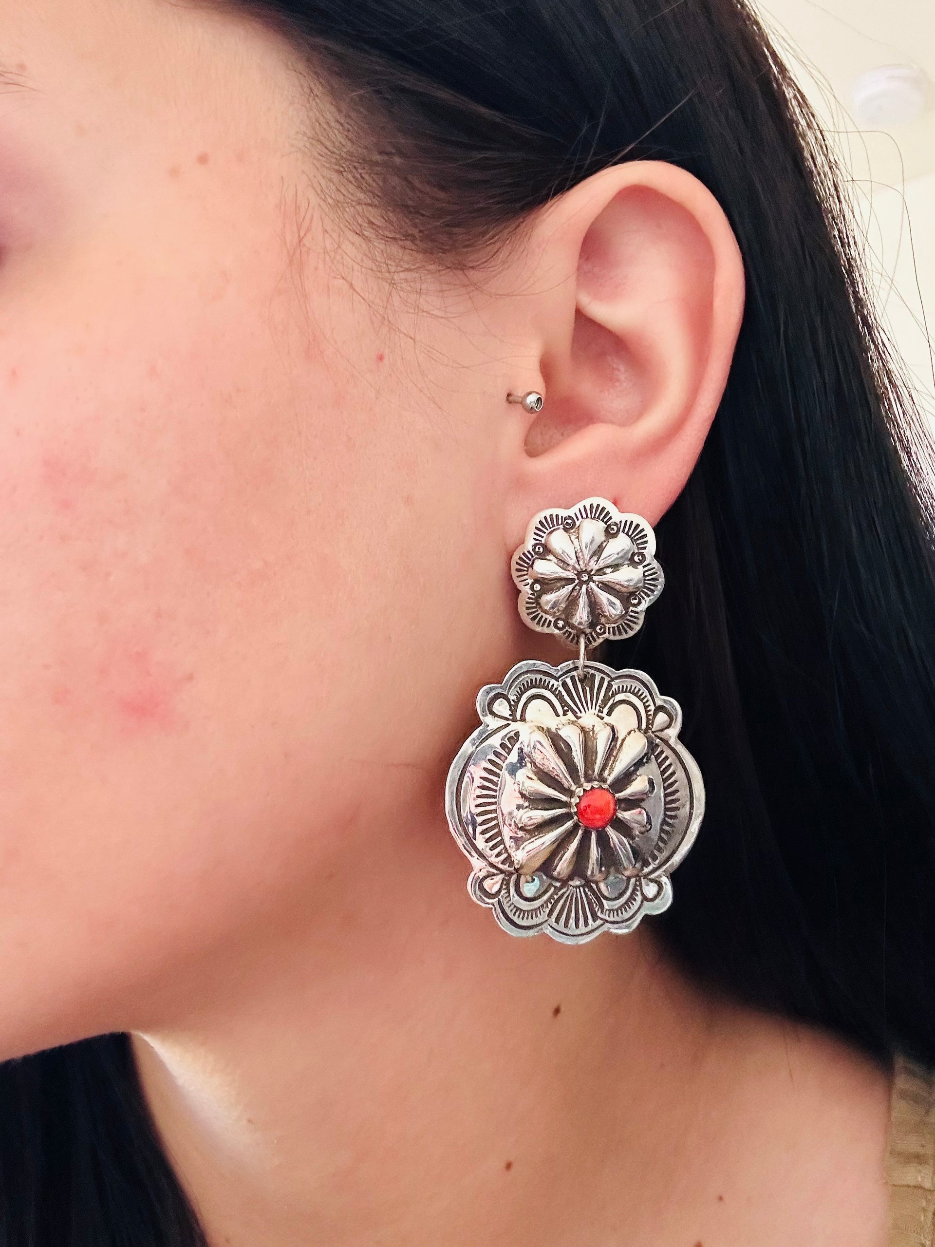 Genevieve Black Spiny Oyster & Sterling Silver Post Dangle Earrings