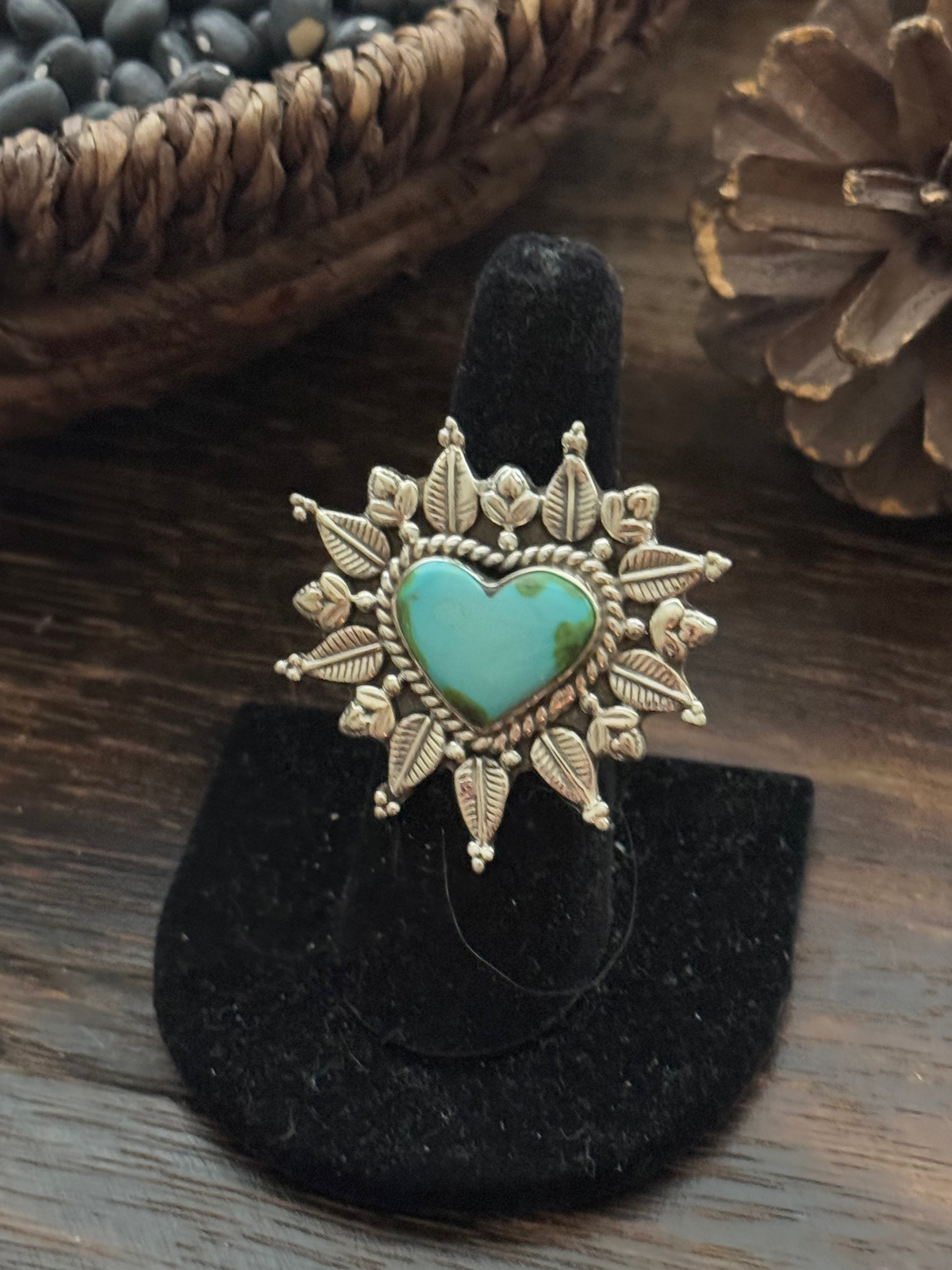 Southwest Handmade Sonoran Mountain Turquoise & Sterling Silver Adjustable Ring