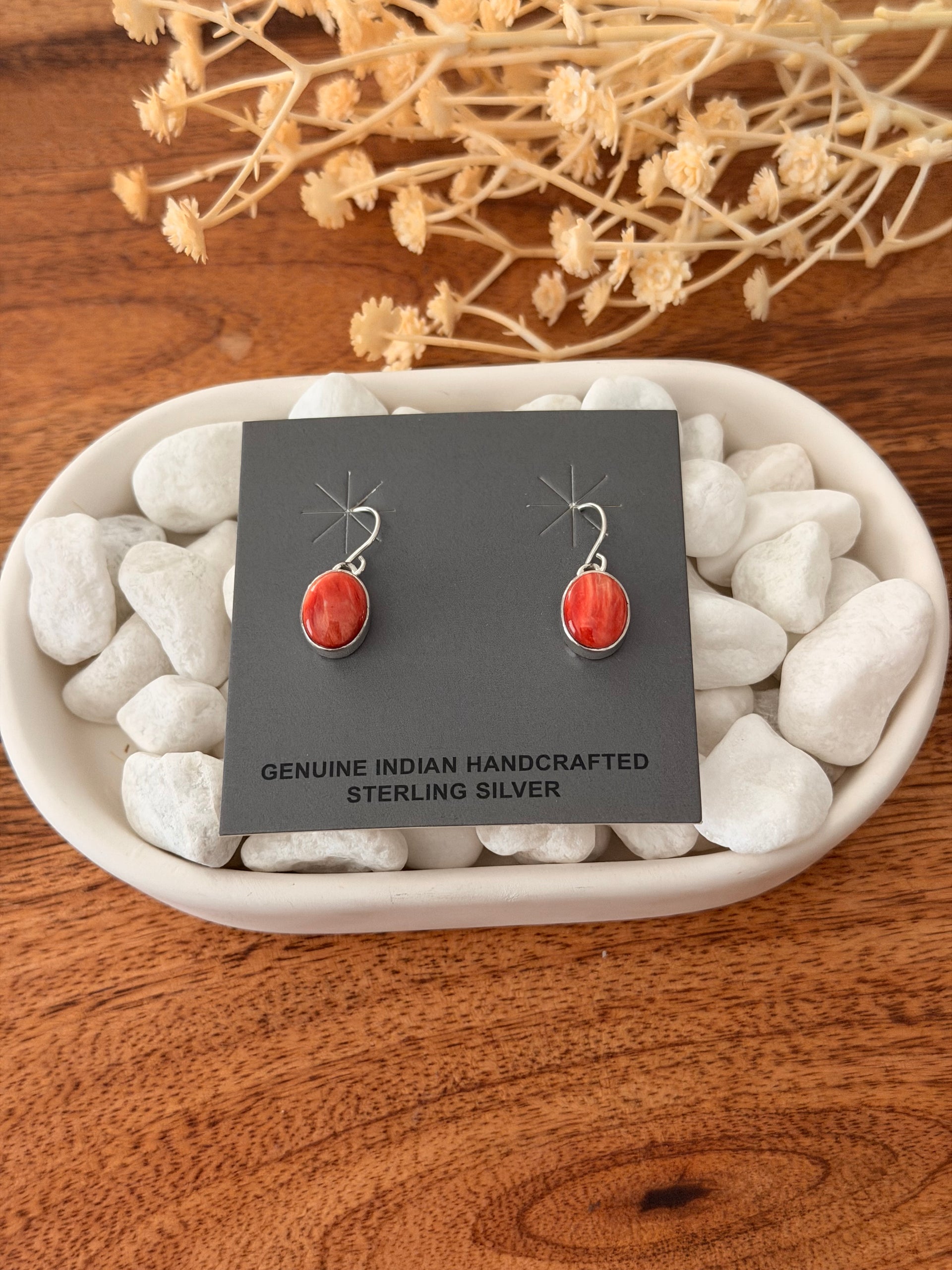Navajo Made Spiny Oyster & Sterling Silver Dangle Earrings