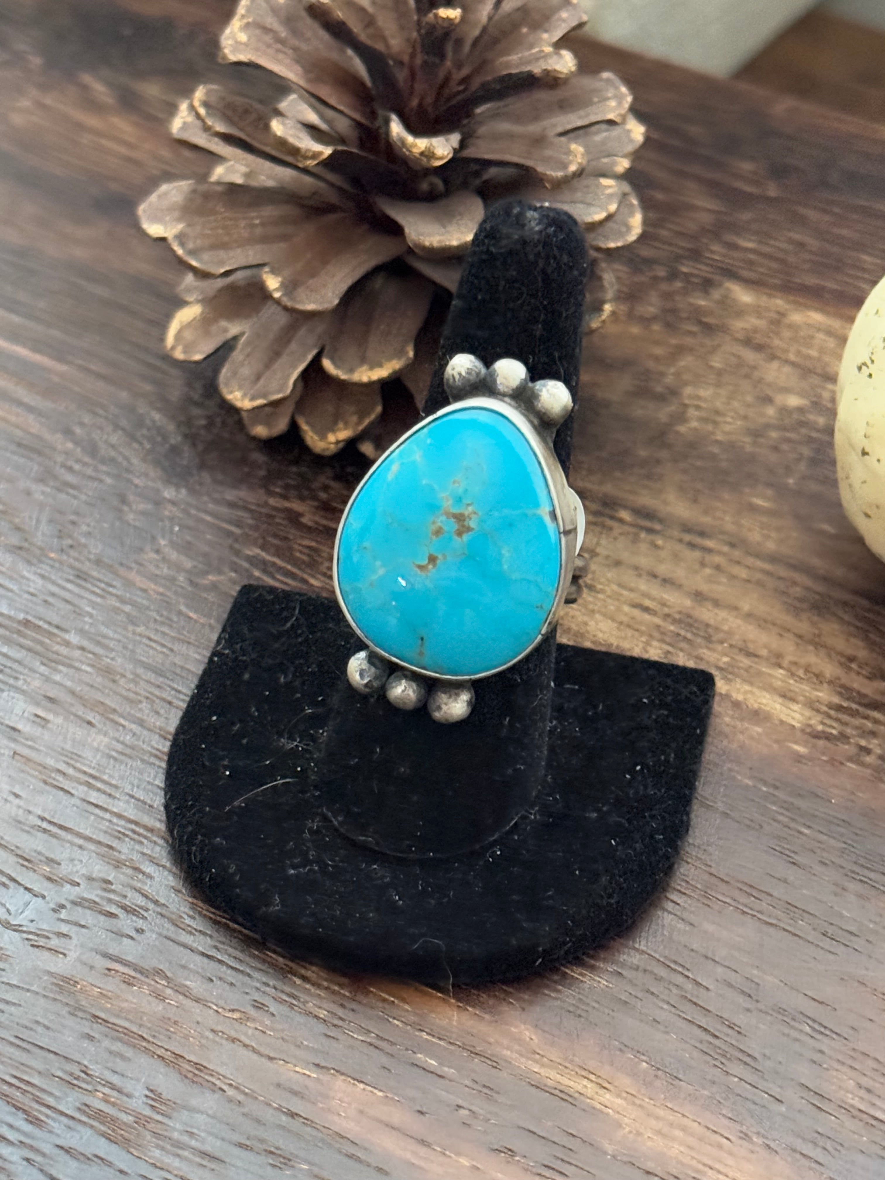 Navajo Made Kingman Turquoise & Sterling Silver Ring Size 10.25