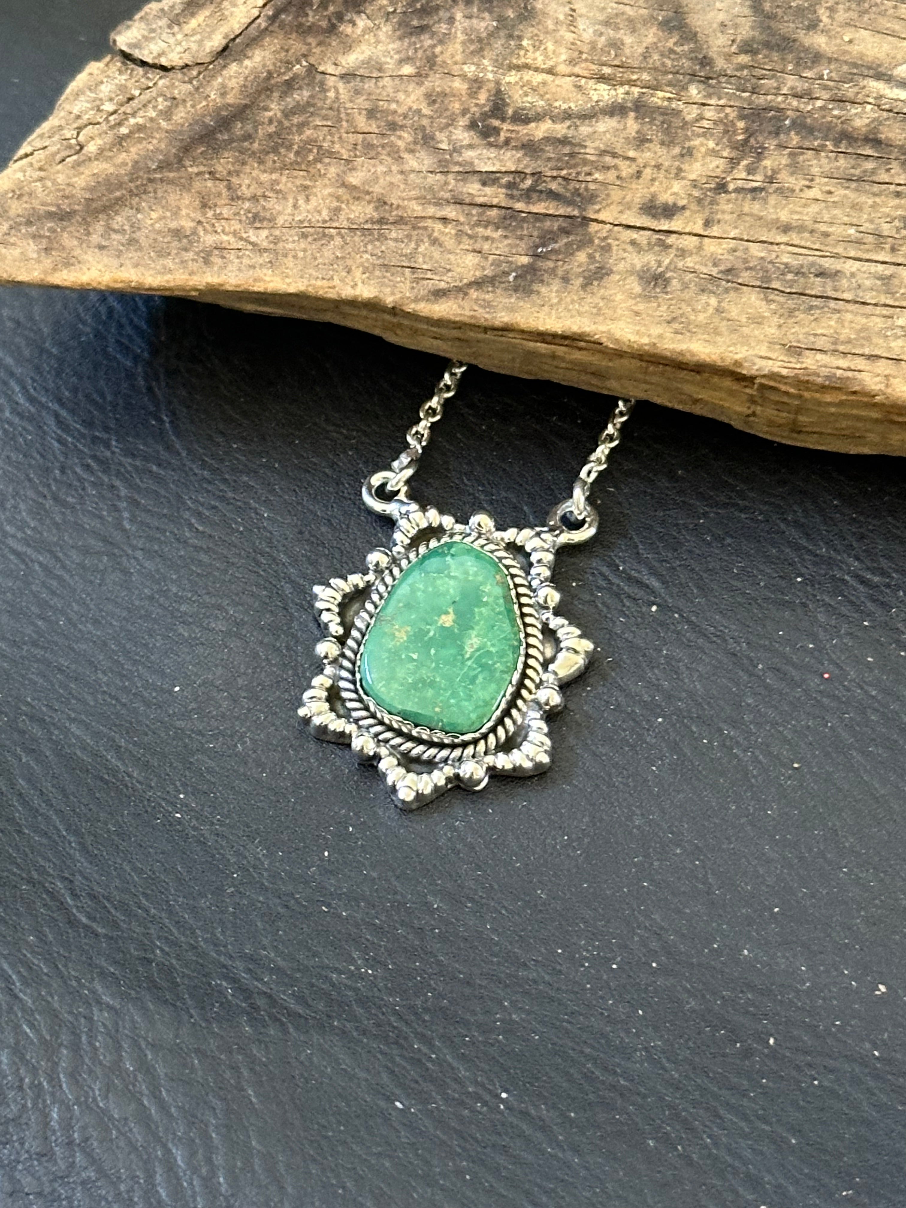 Southwest Handmade Emerald Valley Turquoise & Sterling Silver Necklace