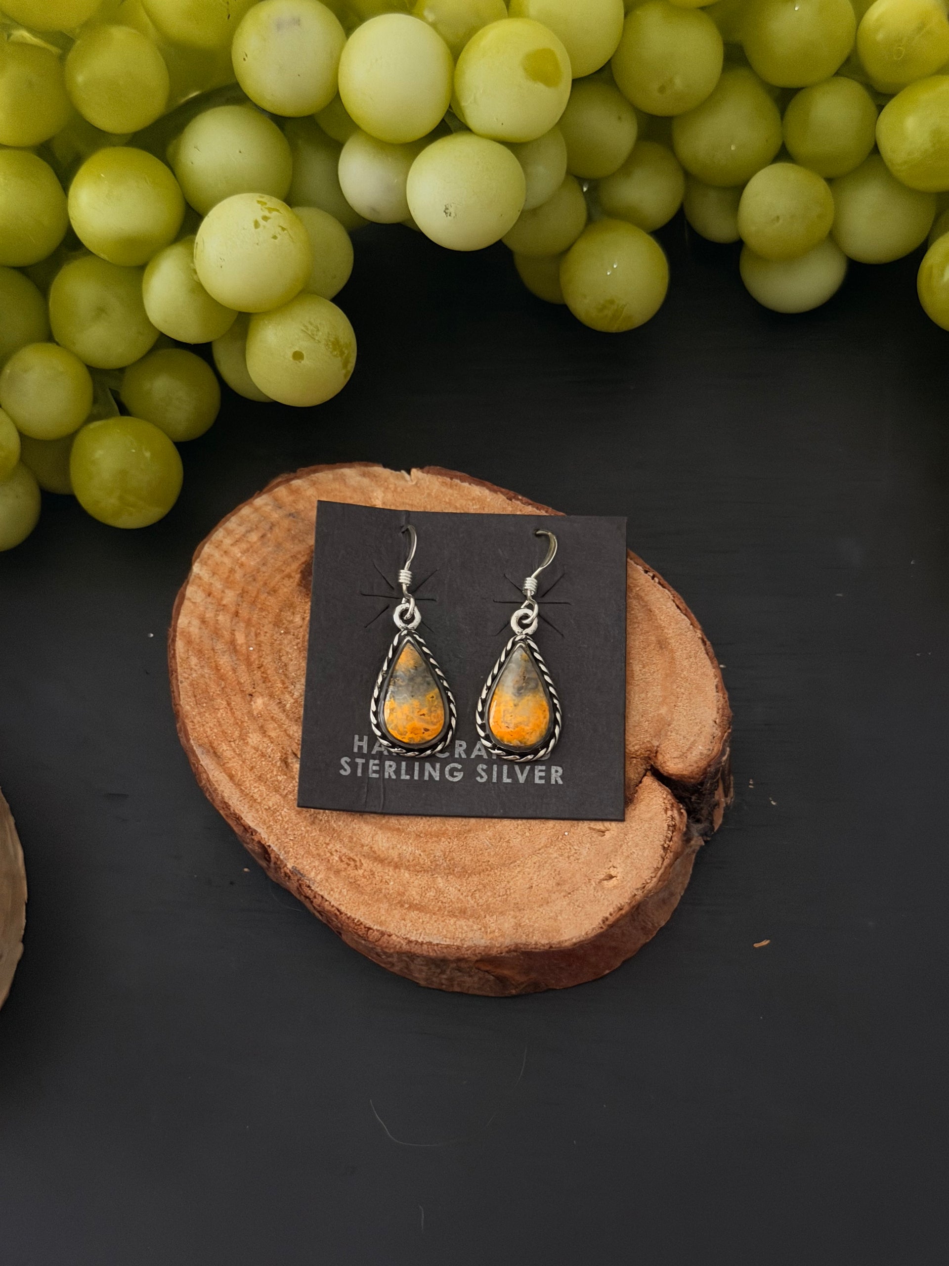 Navajo Made BB Agate & Sterling Silver Dangle Earrings
