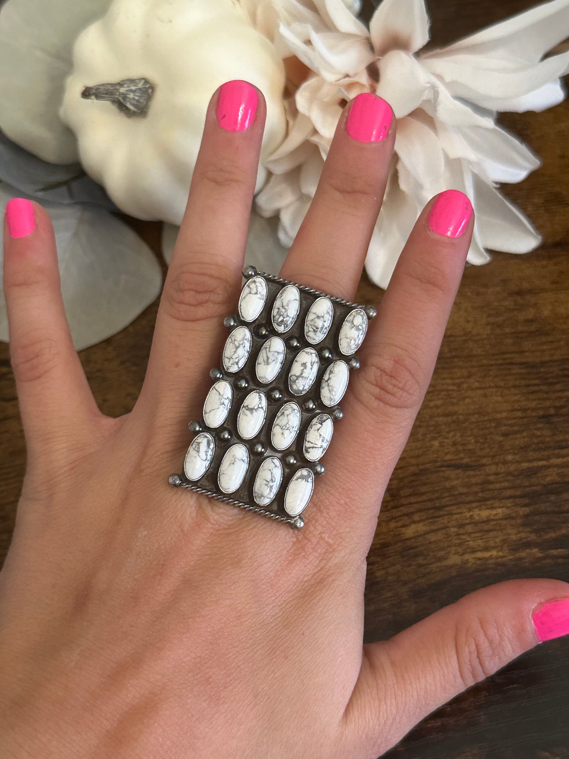 Jacqueline Silver Howlite & Sterling Silver Cluster Ring Size 7.75