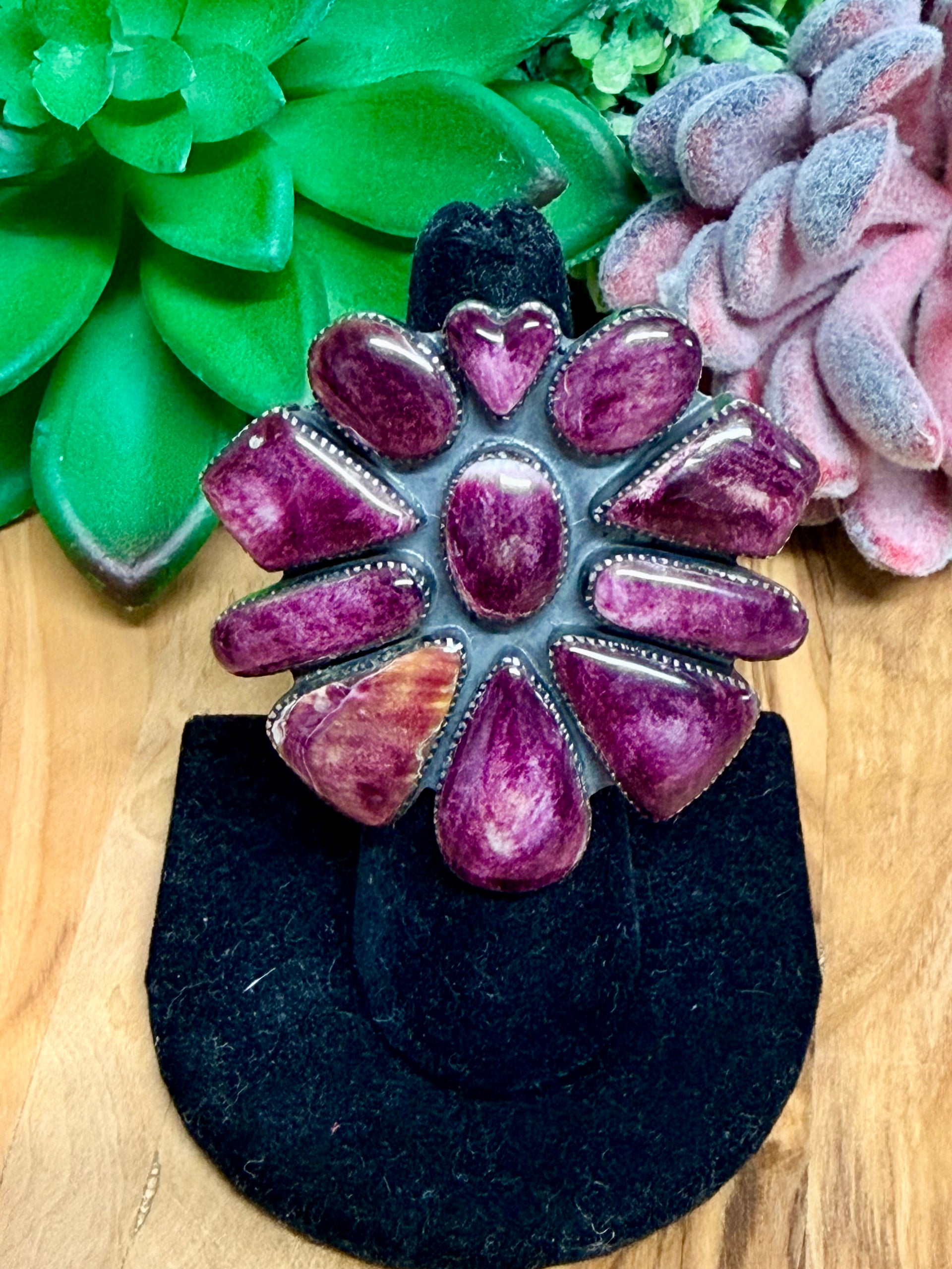 Southwest Handmade Purple Spiny Oyster & Sterling Silver Adjustable Ring