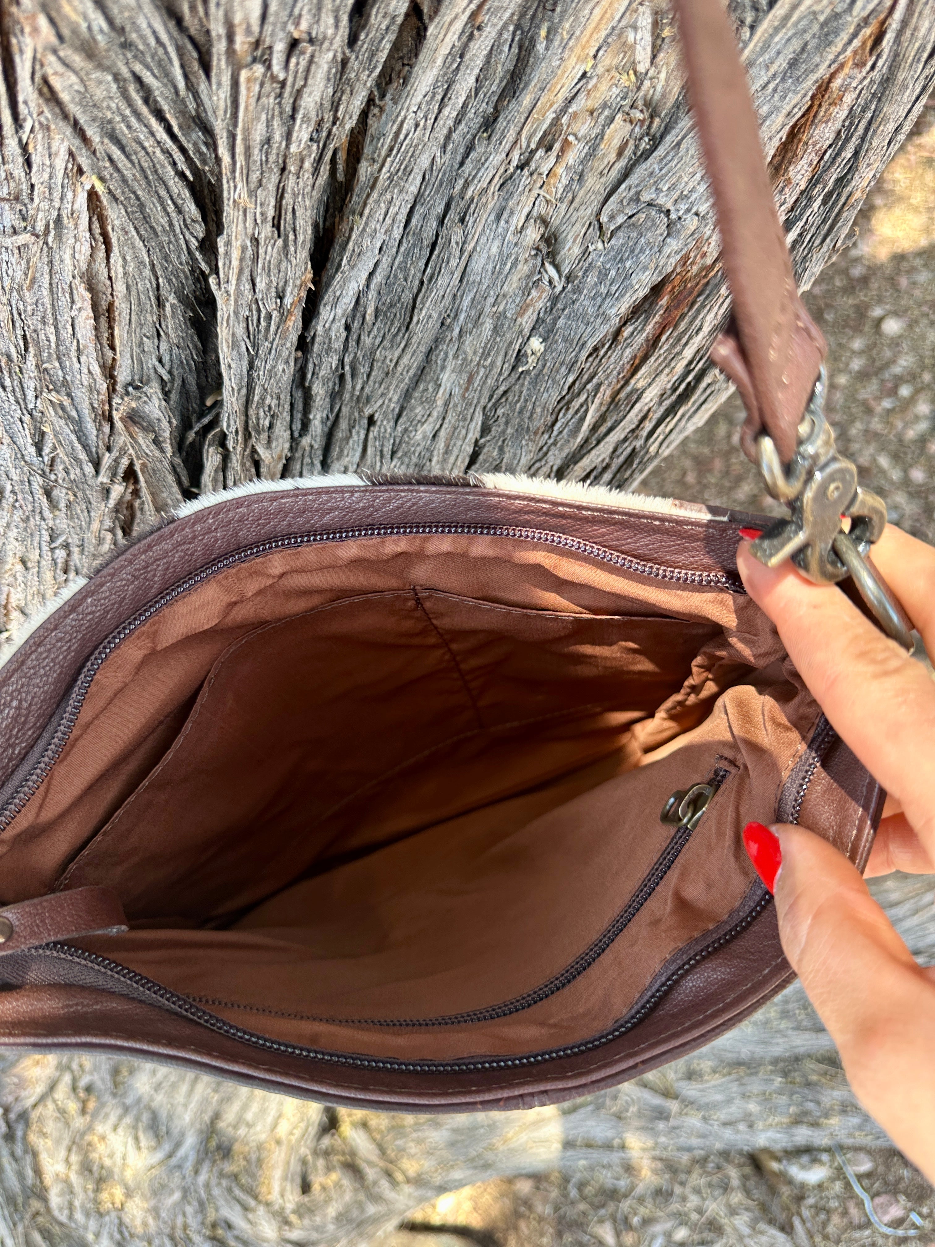 Genuine Tooled Leather & Cowhide Fringe Purse