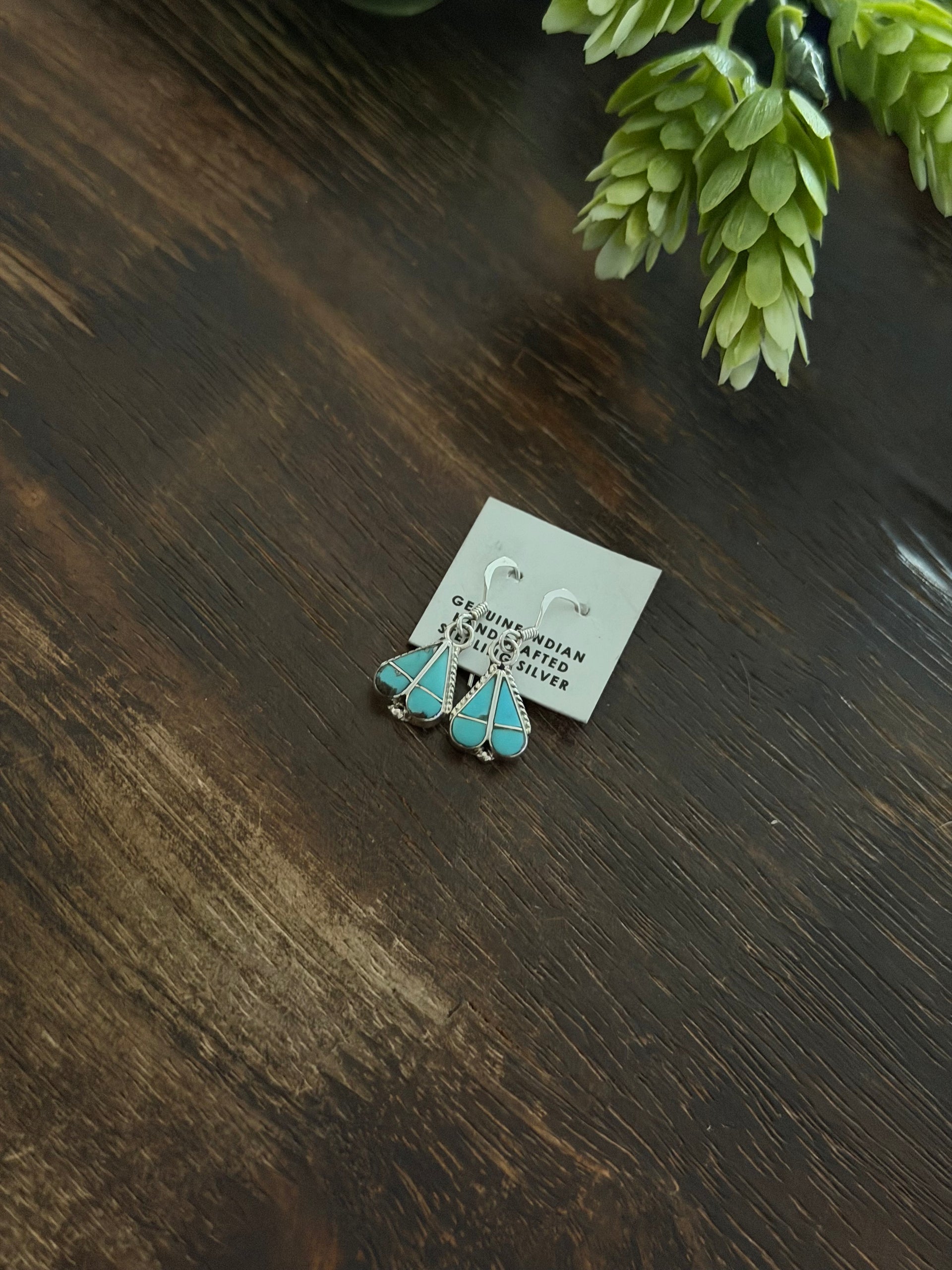 Veiva Nastacio Kingman Turquoise & Sterling Silver Dangle Inlay Heart Earrings
