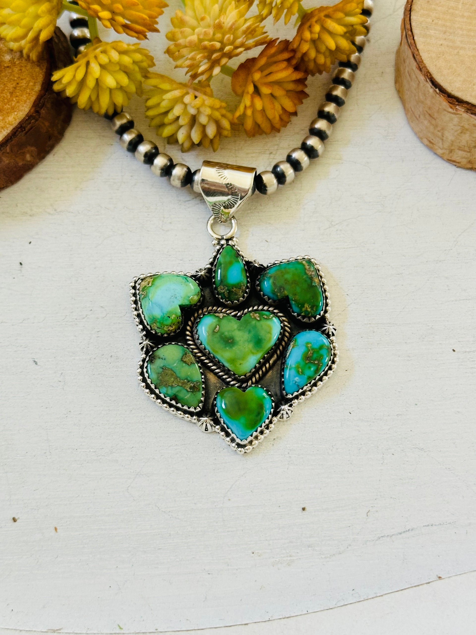 Southwest Handmade Sonoran Mountain Turquoise & Sterling Silver Pendant