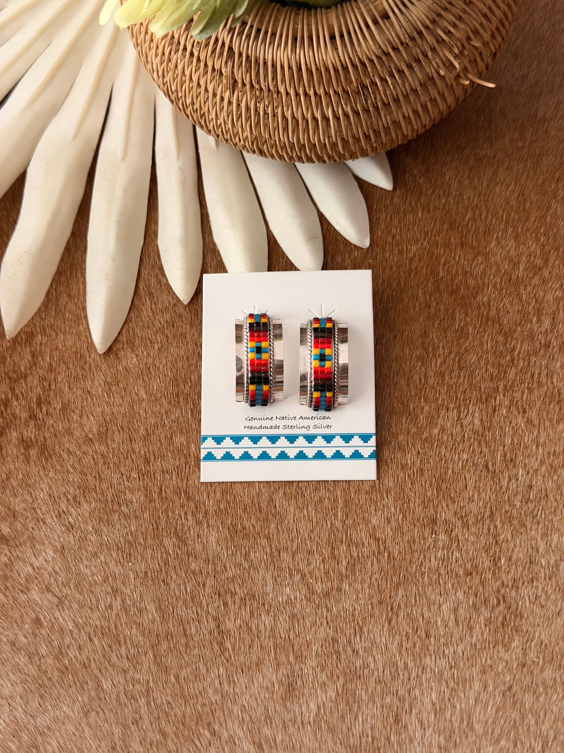 Lucille Ramone Beaded Sterling Silver Hoop Post Earrings