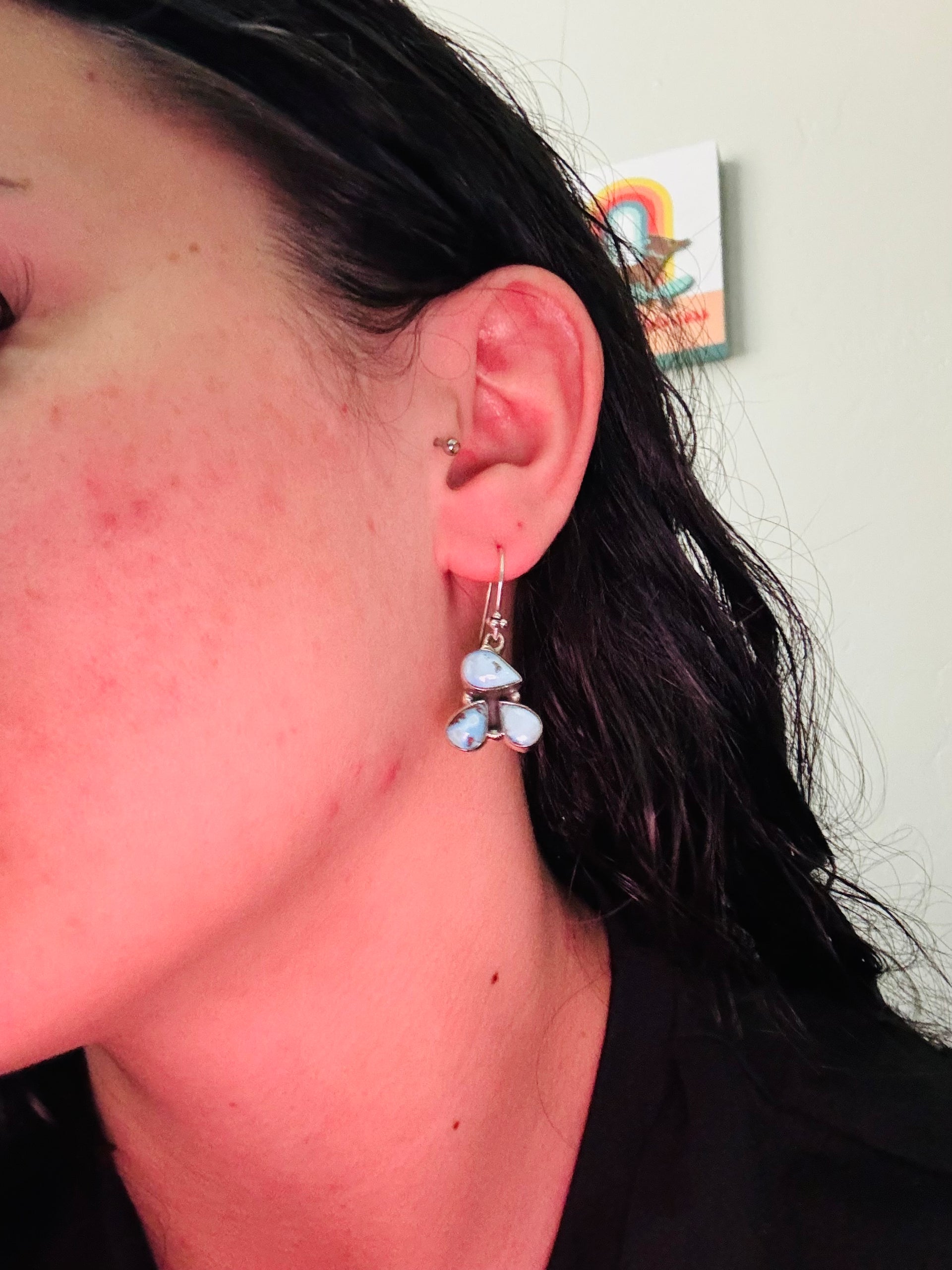 Southwest Handmade Golden Hills Turquoise & Sterling Silver Dangle Earrings