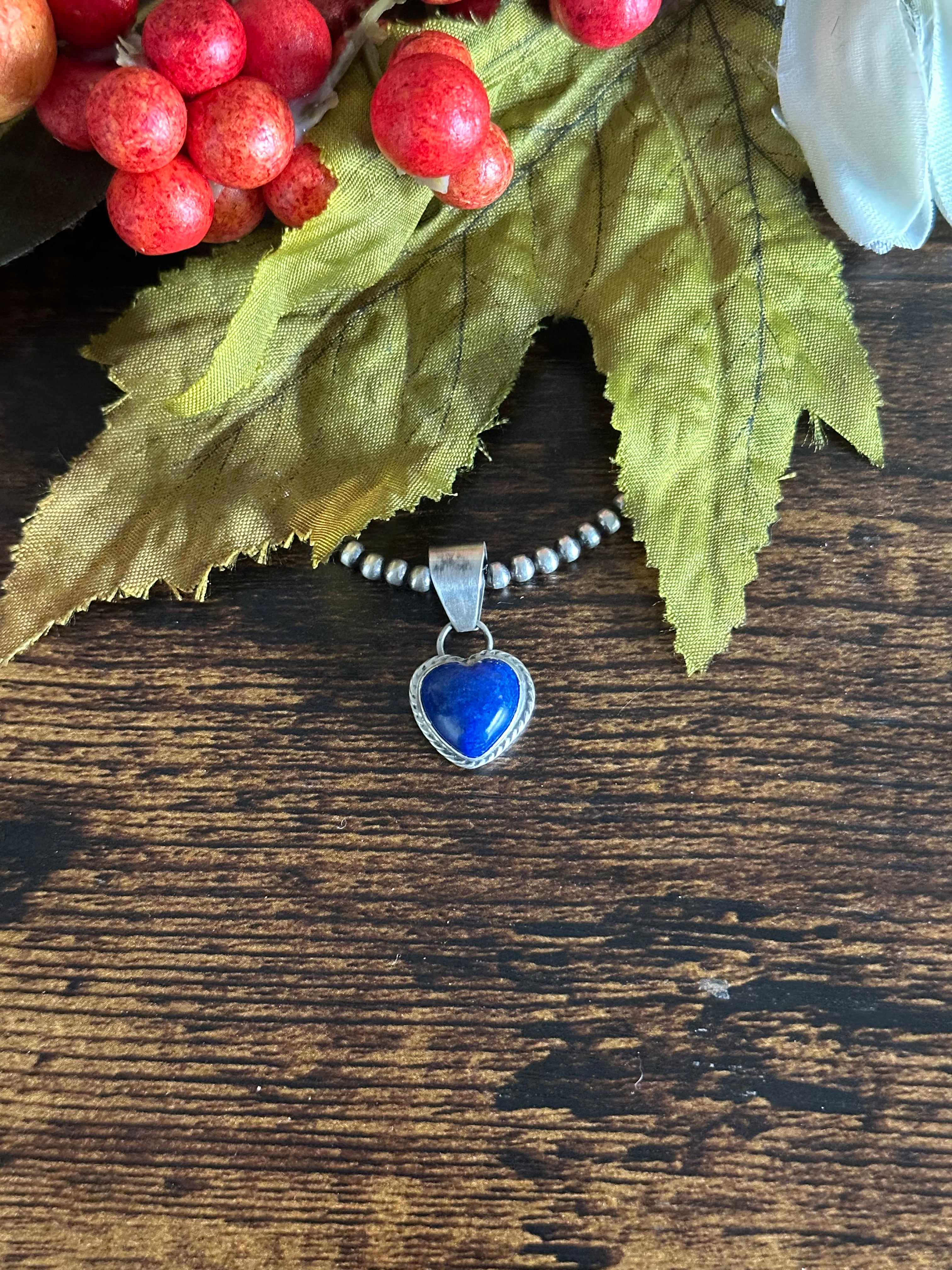 Navajo Made Lapis & Sterling Silver Heart Pendant