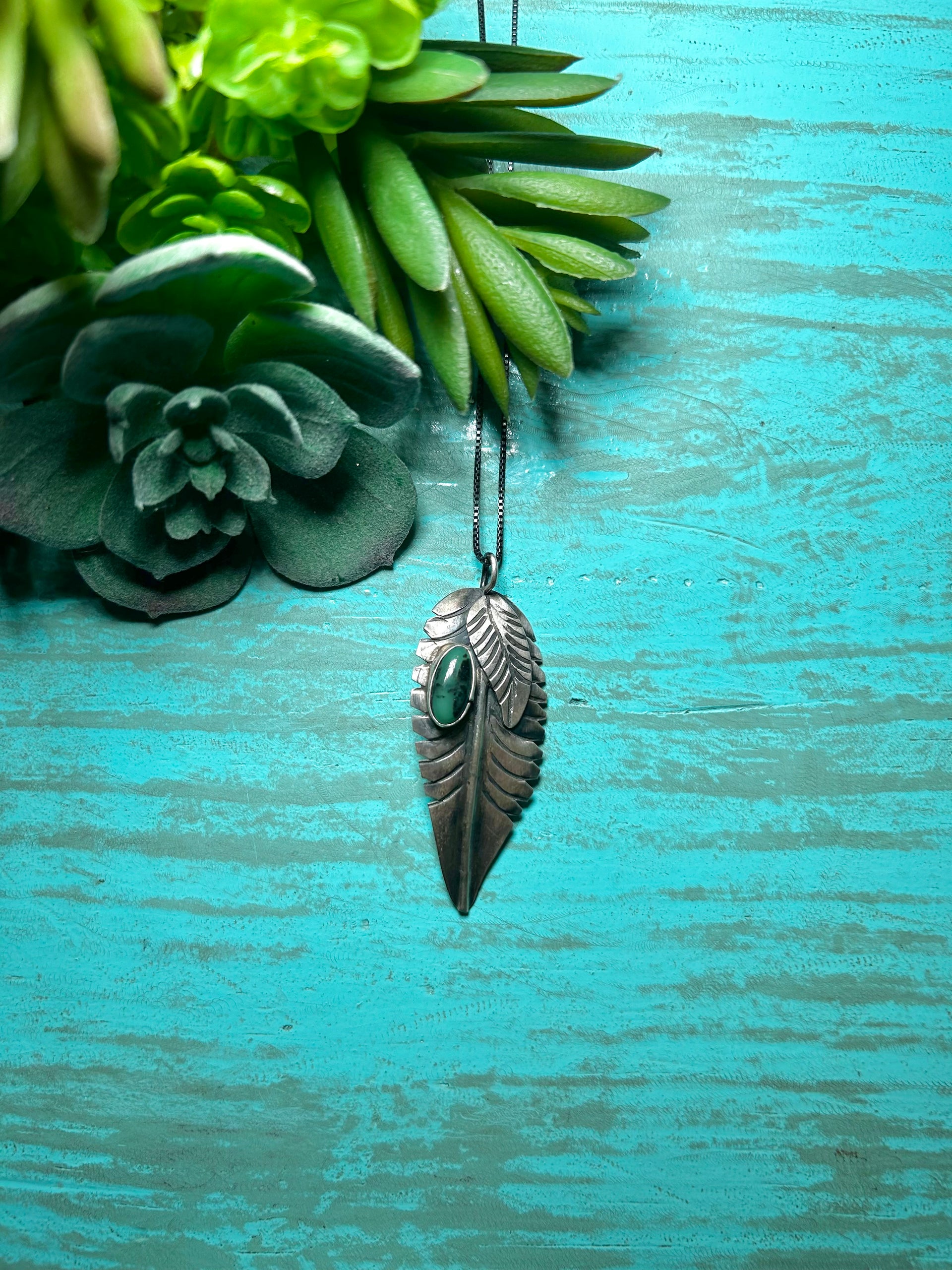 Navajo Made New Lander Variscite & Sterling Silver Necklace